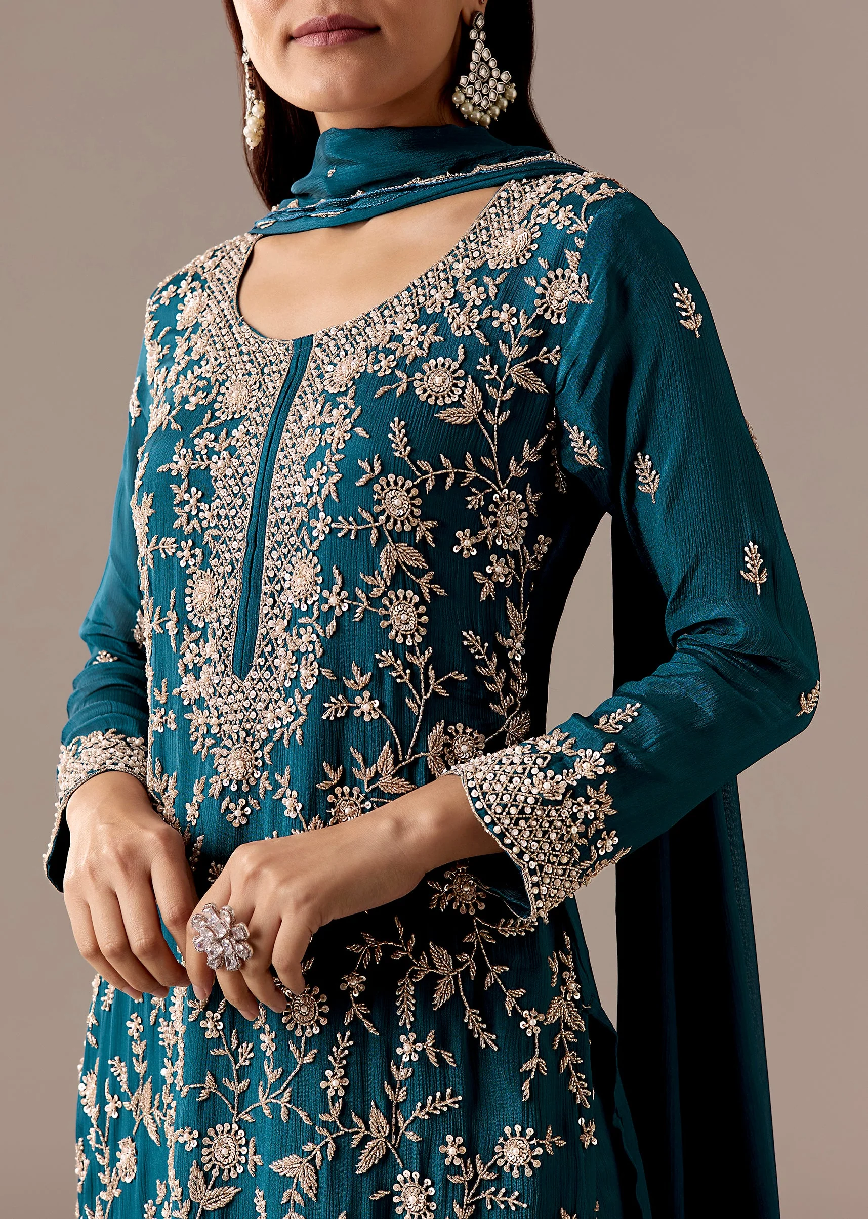 Teal Pakistani Style Palazzo Suit Set - Image 2
