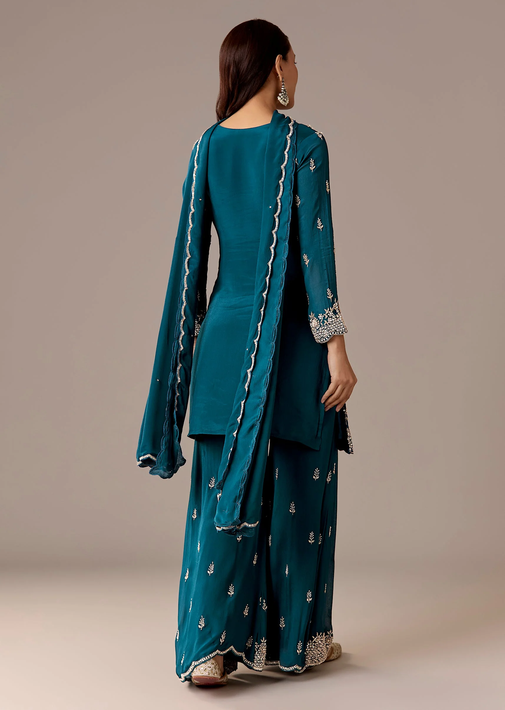 Teal Pakistani Style Palazzo Suit Set - Image 5
