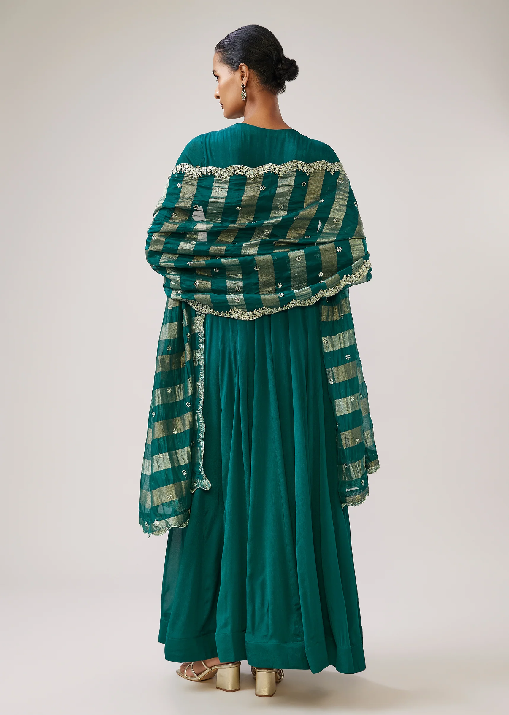 Teal & Peacock Duo — Anarkali Set For Her And Kurta Jacket For Him - Image 5