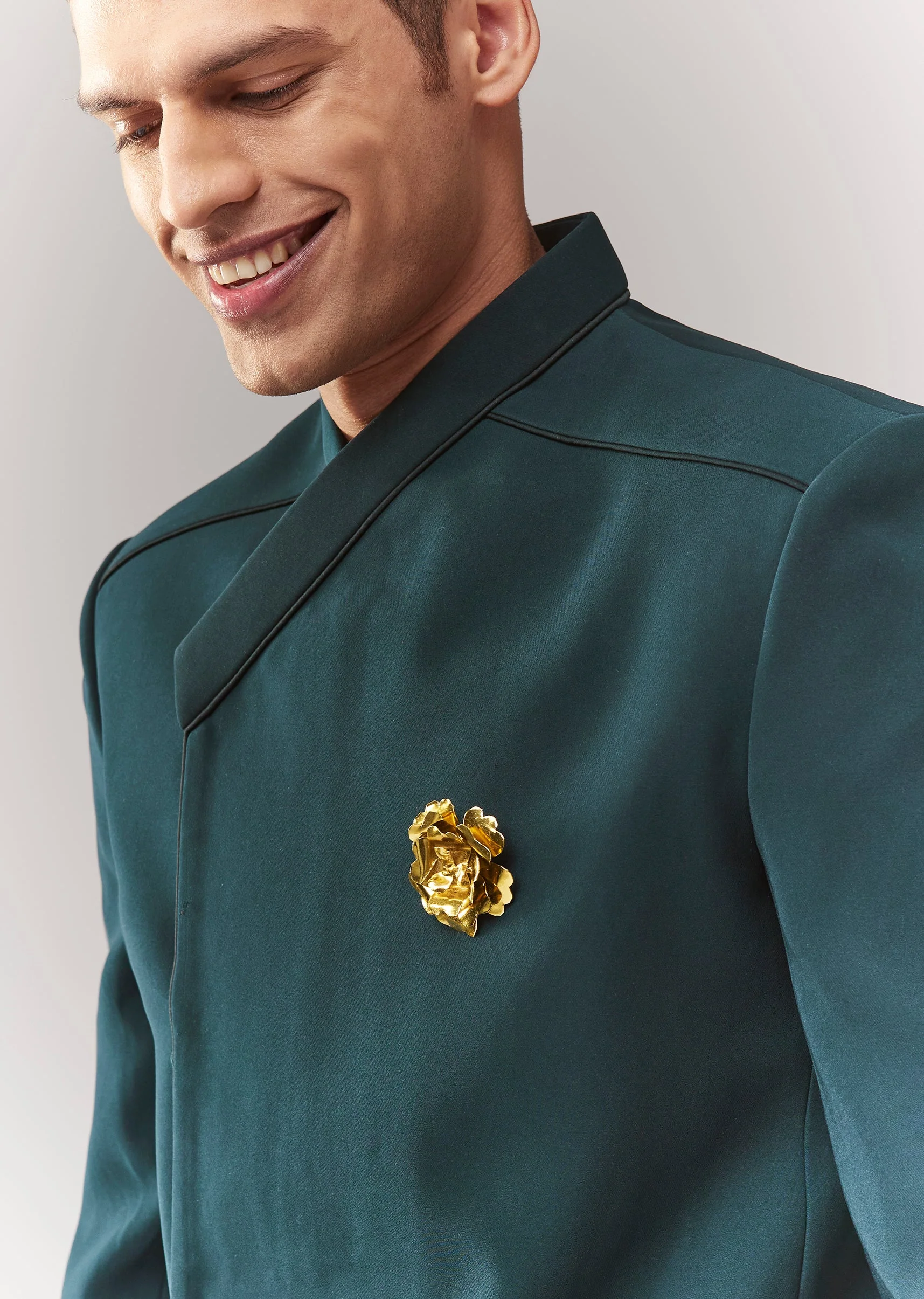 Teal Suede Tuxedo Set With Metal Broach - Image 2
