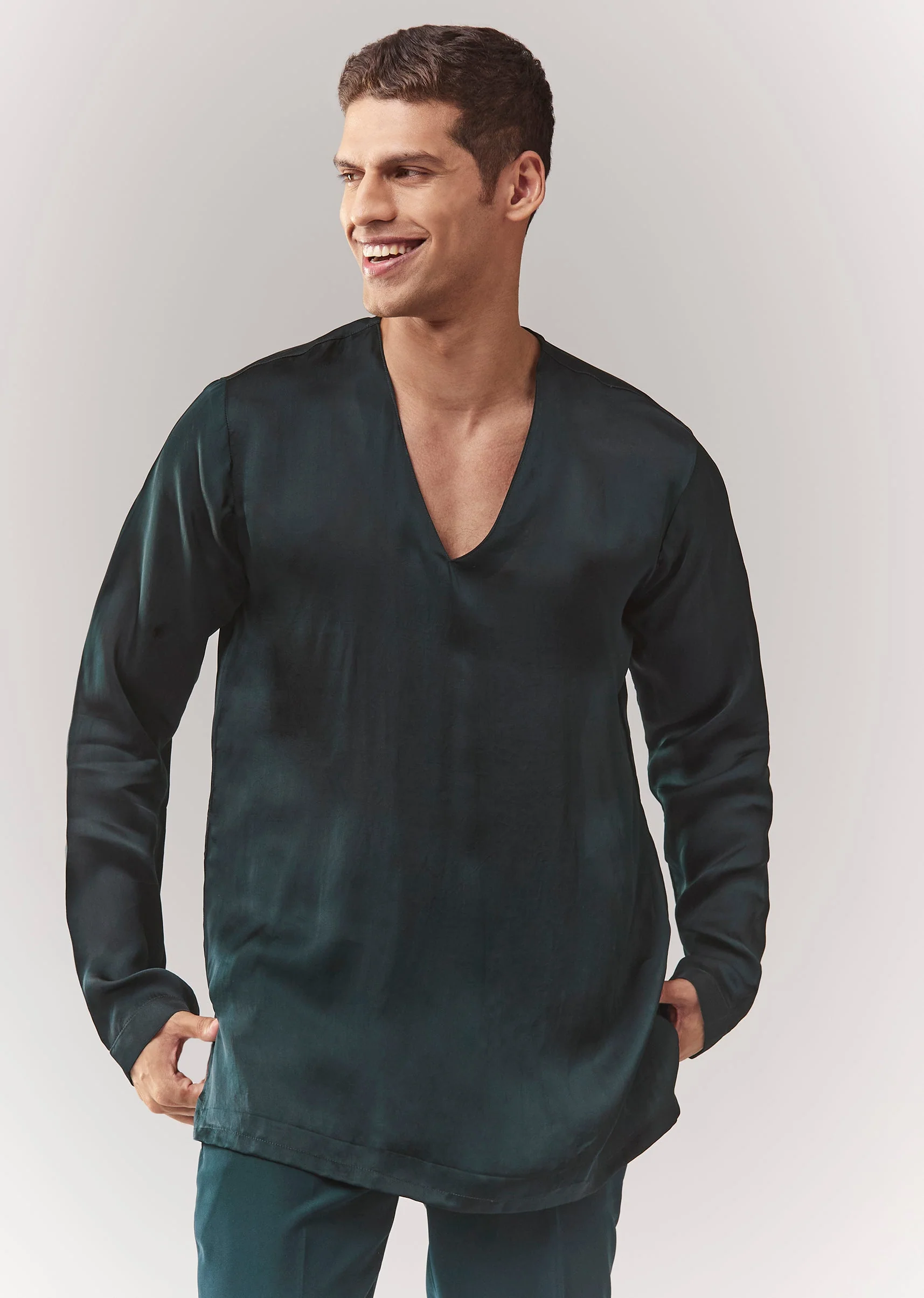 Teal Suede Tuxedo Set With Metal Broach - Image 6
