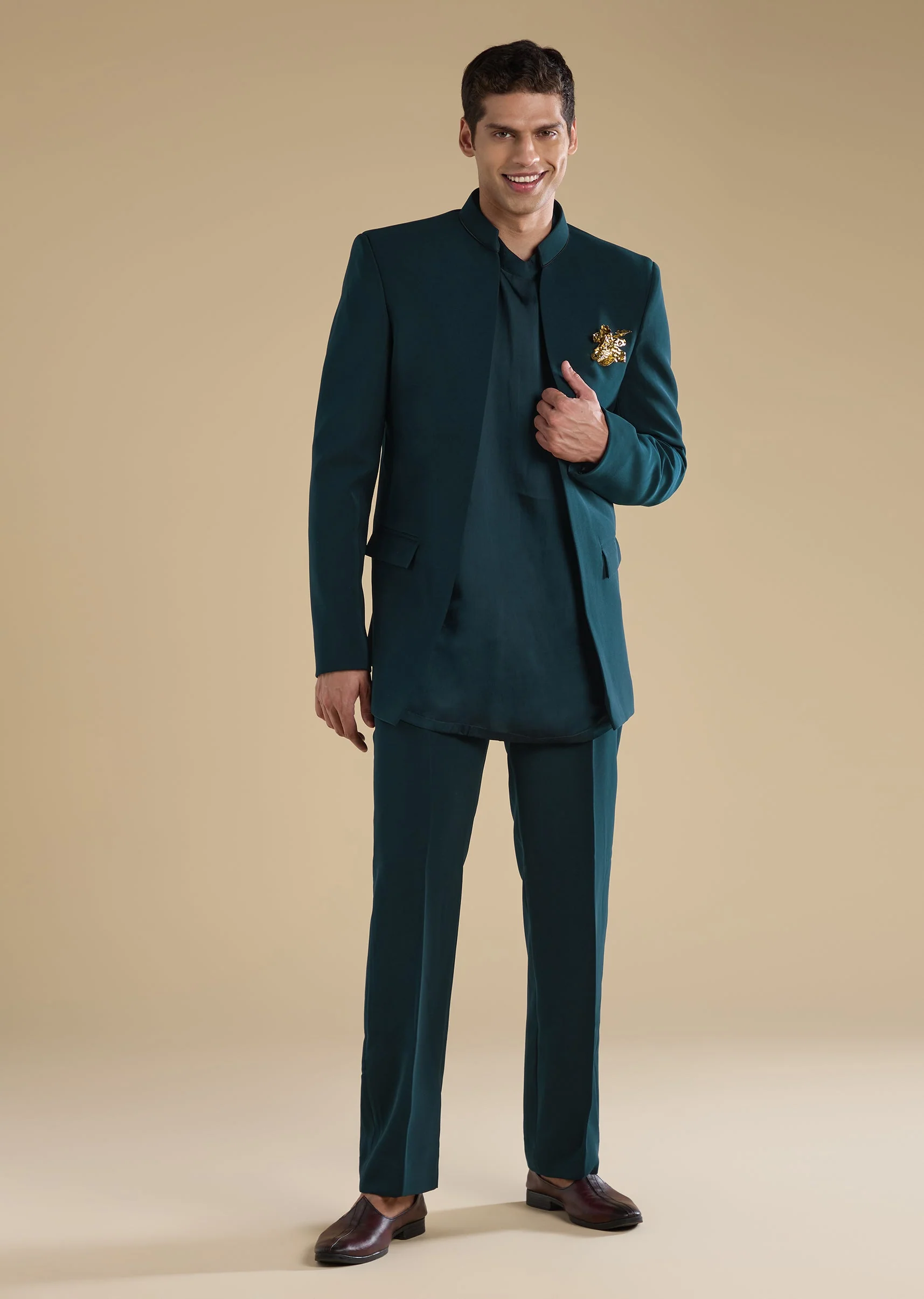 Teal Tuxedo Set With Shirt And Trousers - Image 2