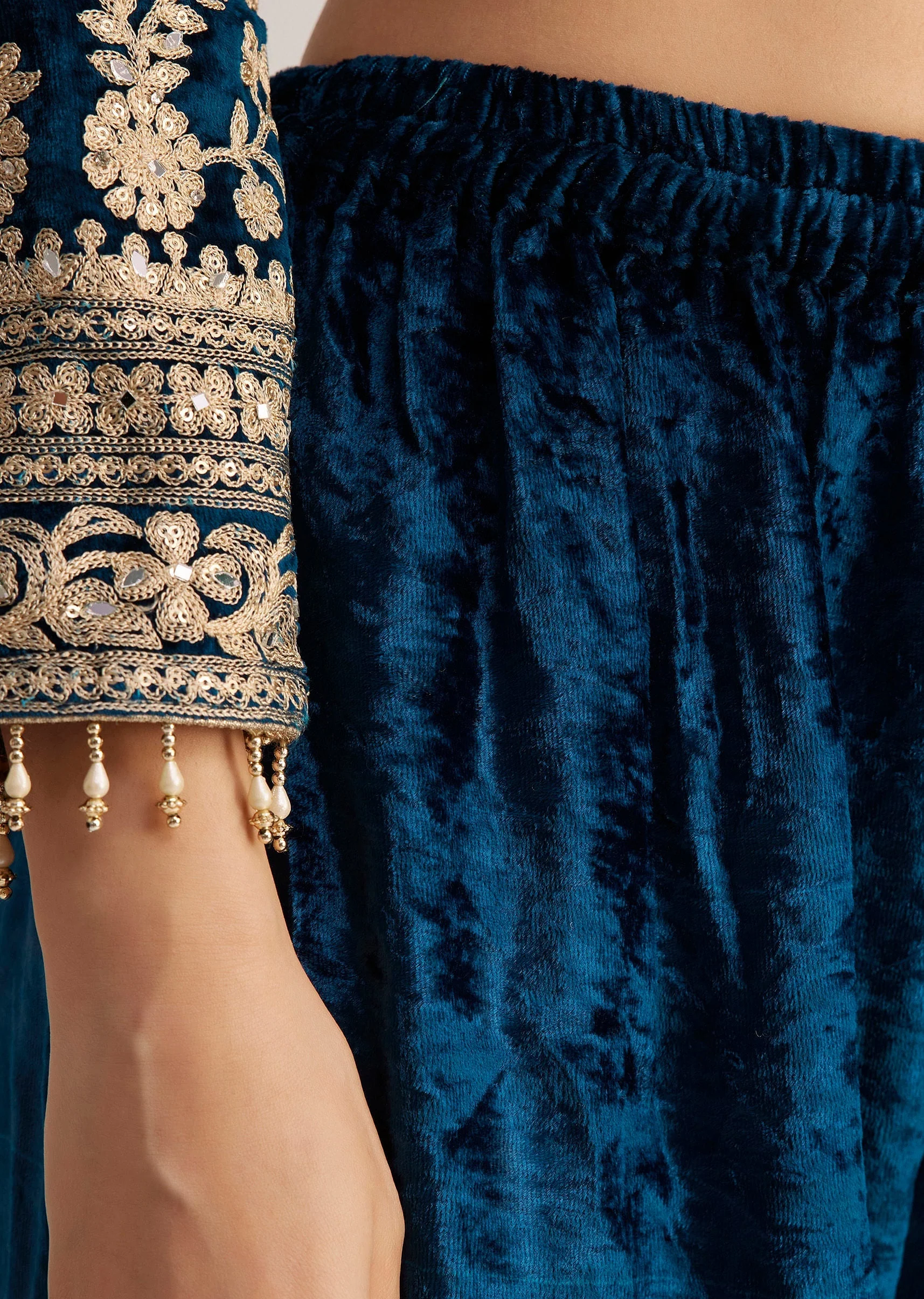Teal Velvet Embroidered Palazzo Suit - Image 6