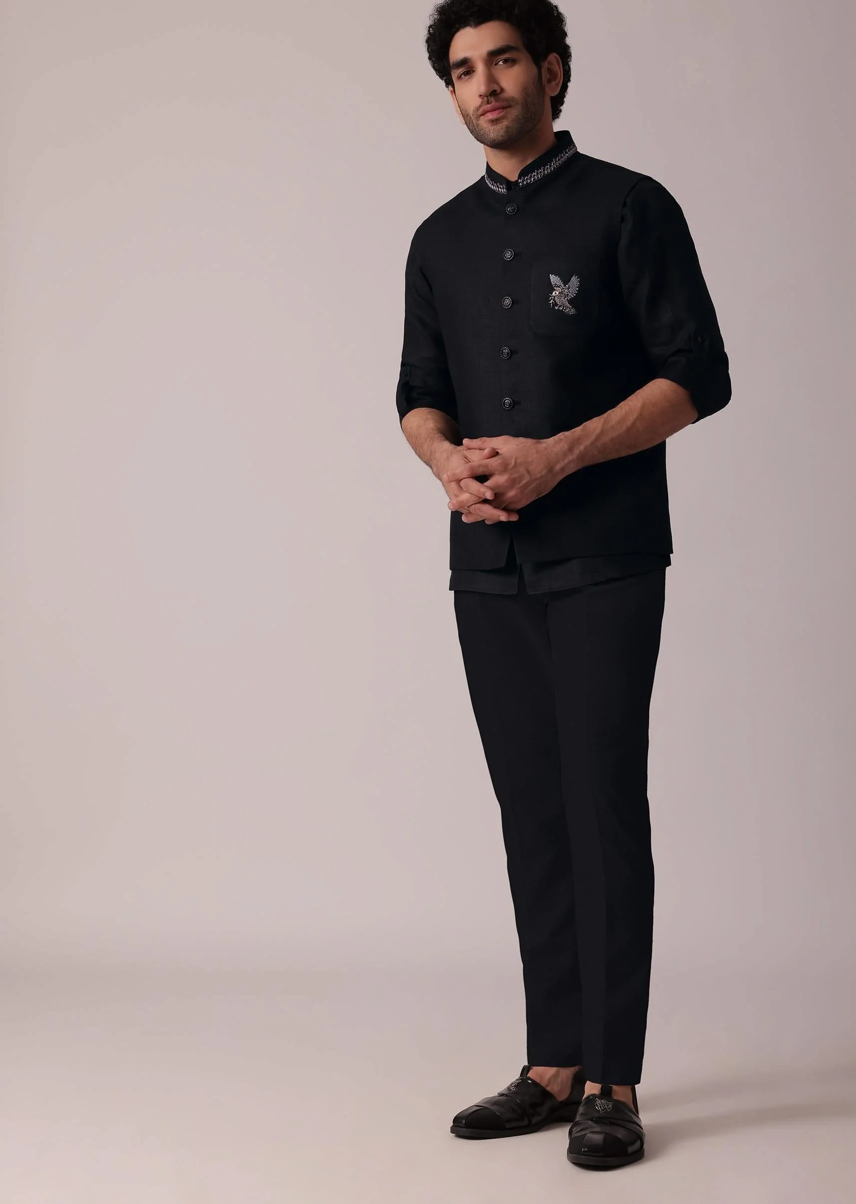 Timeless Black Short Kurta With Intricately Embroidered Bandi - Image 2