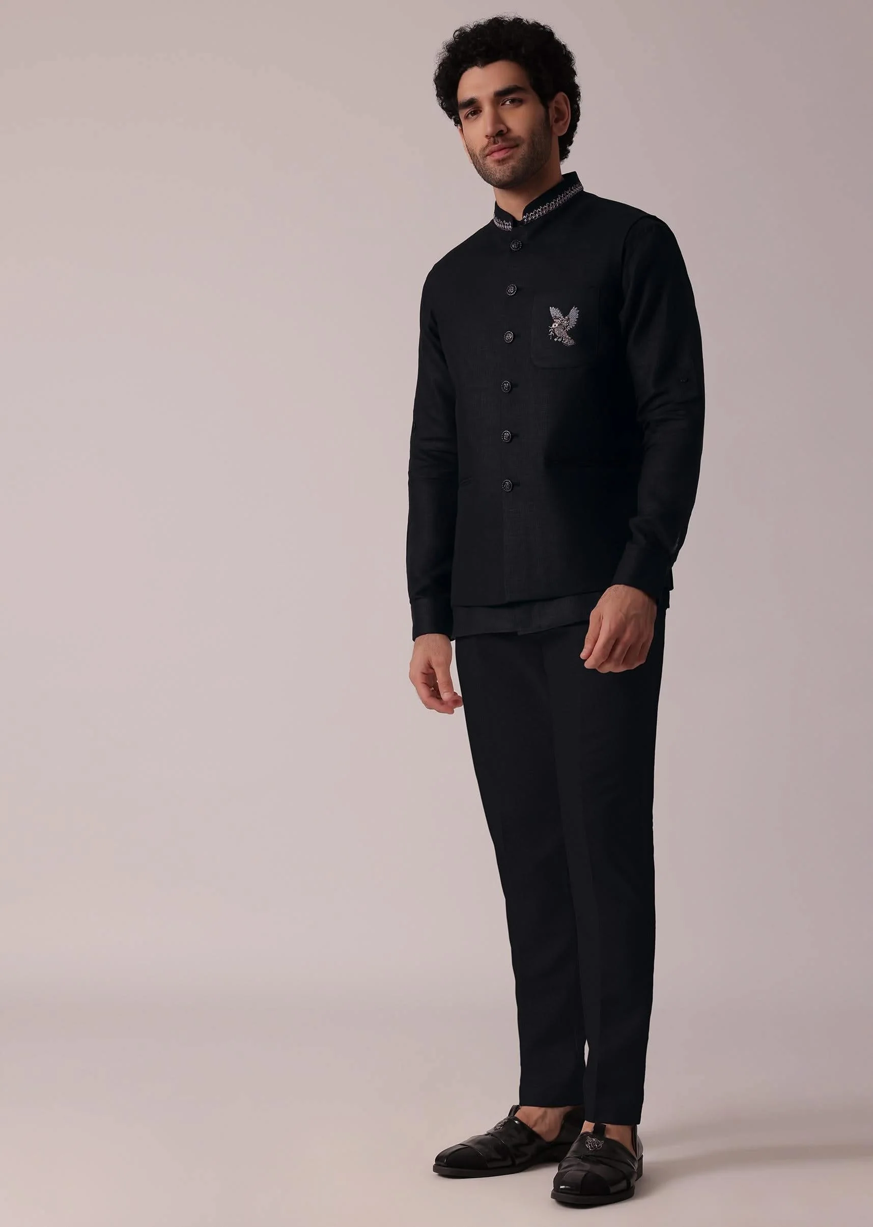 Timeless Black Short Kurta With Intricately Embroidered Bandi - Image 4