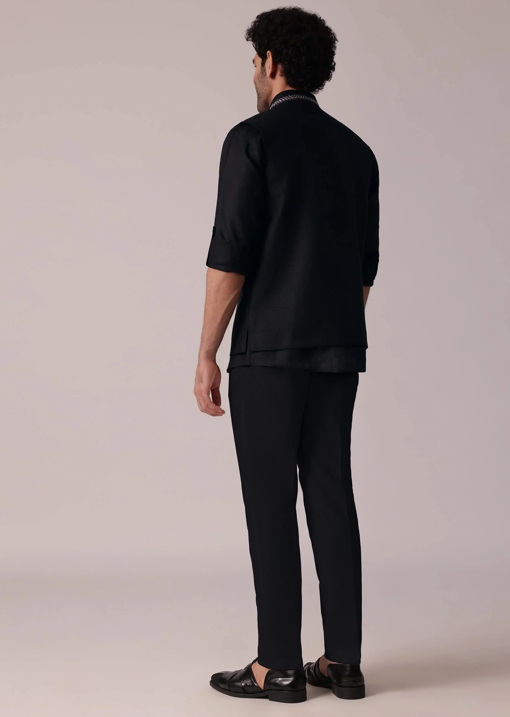 Timeless Black Short Kurta With Intricately Embroidered Bandi - Image 5