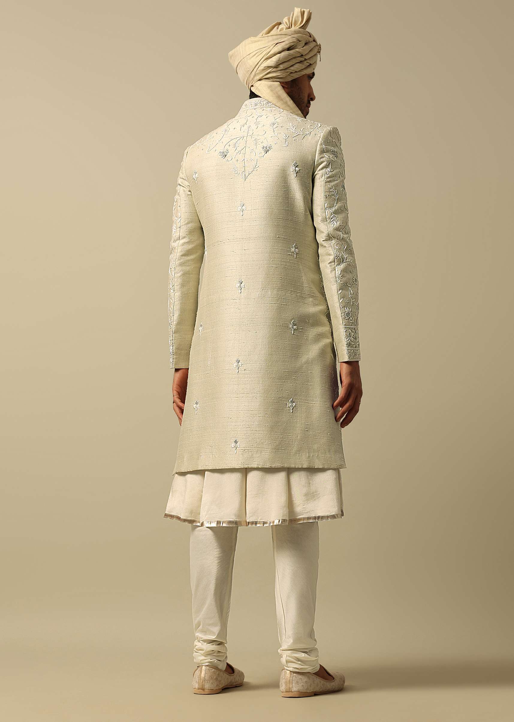 Timeless Green Raw Silk Sherwani - Image 5
