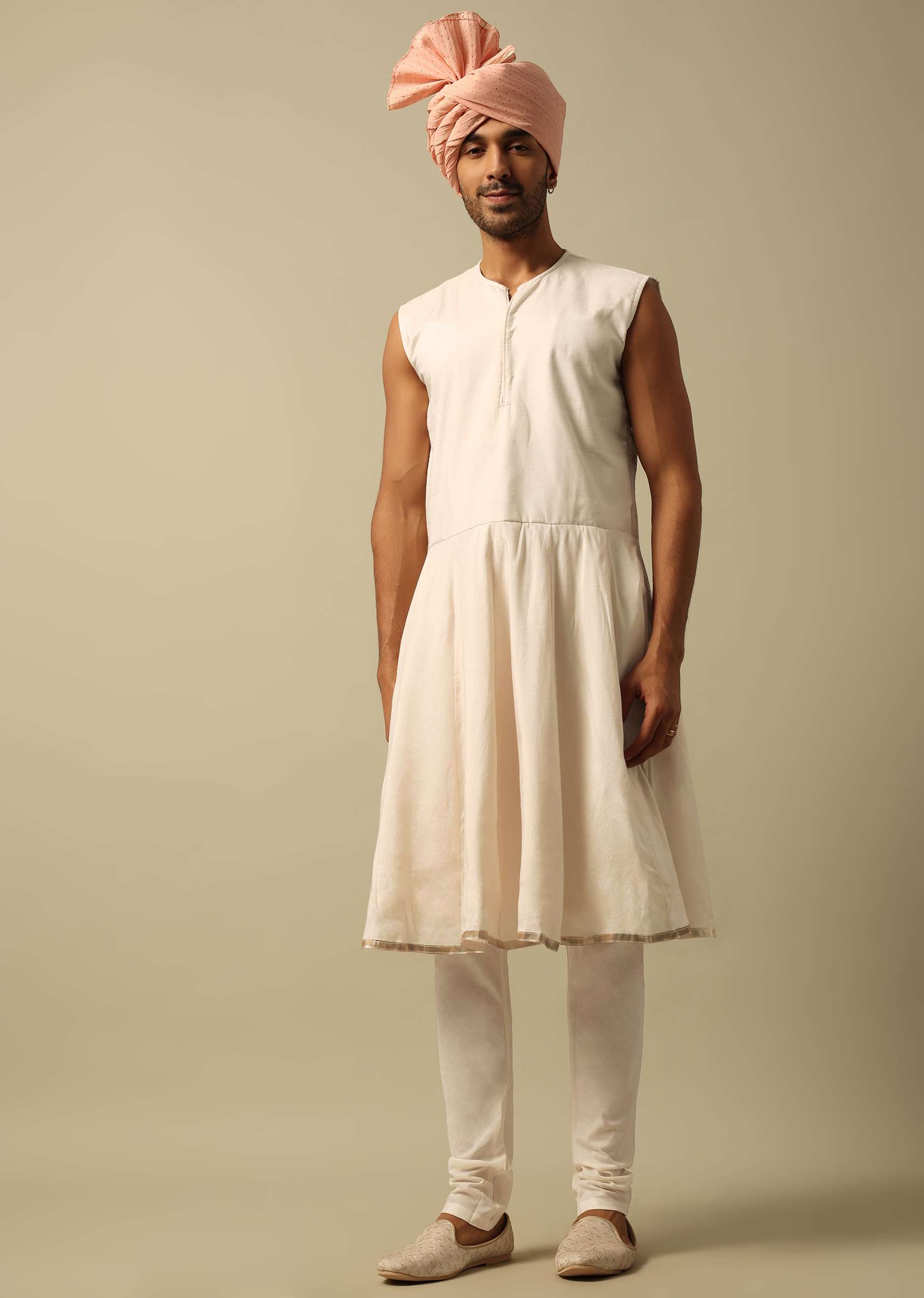 Timeless Peach Raw Silk Sherwani - Image 6
