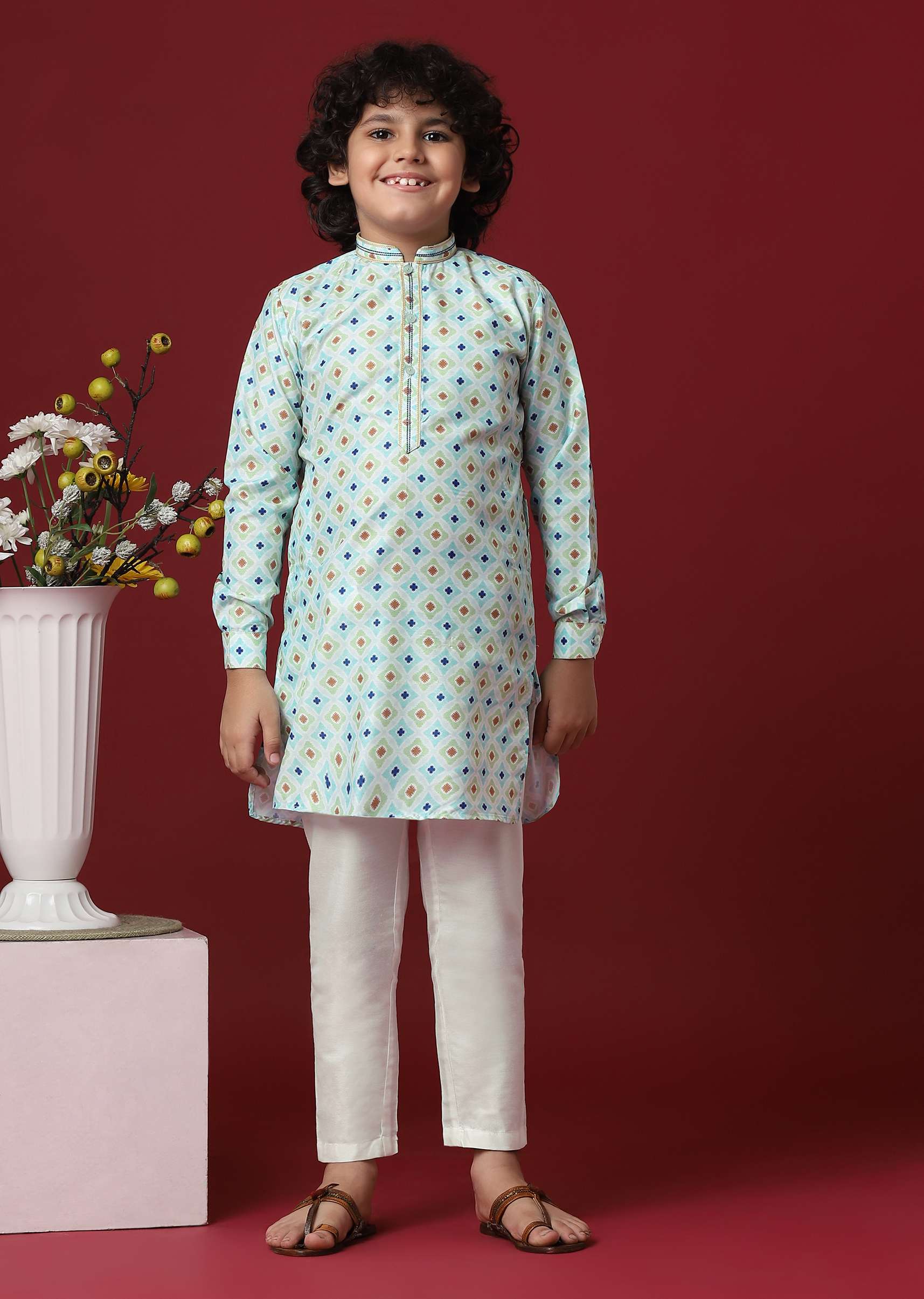 Timeless White Silk Kurta Set For Boys - Image 3