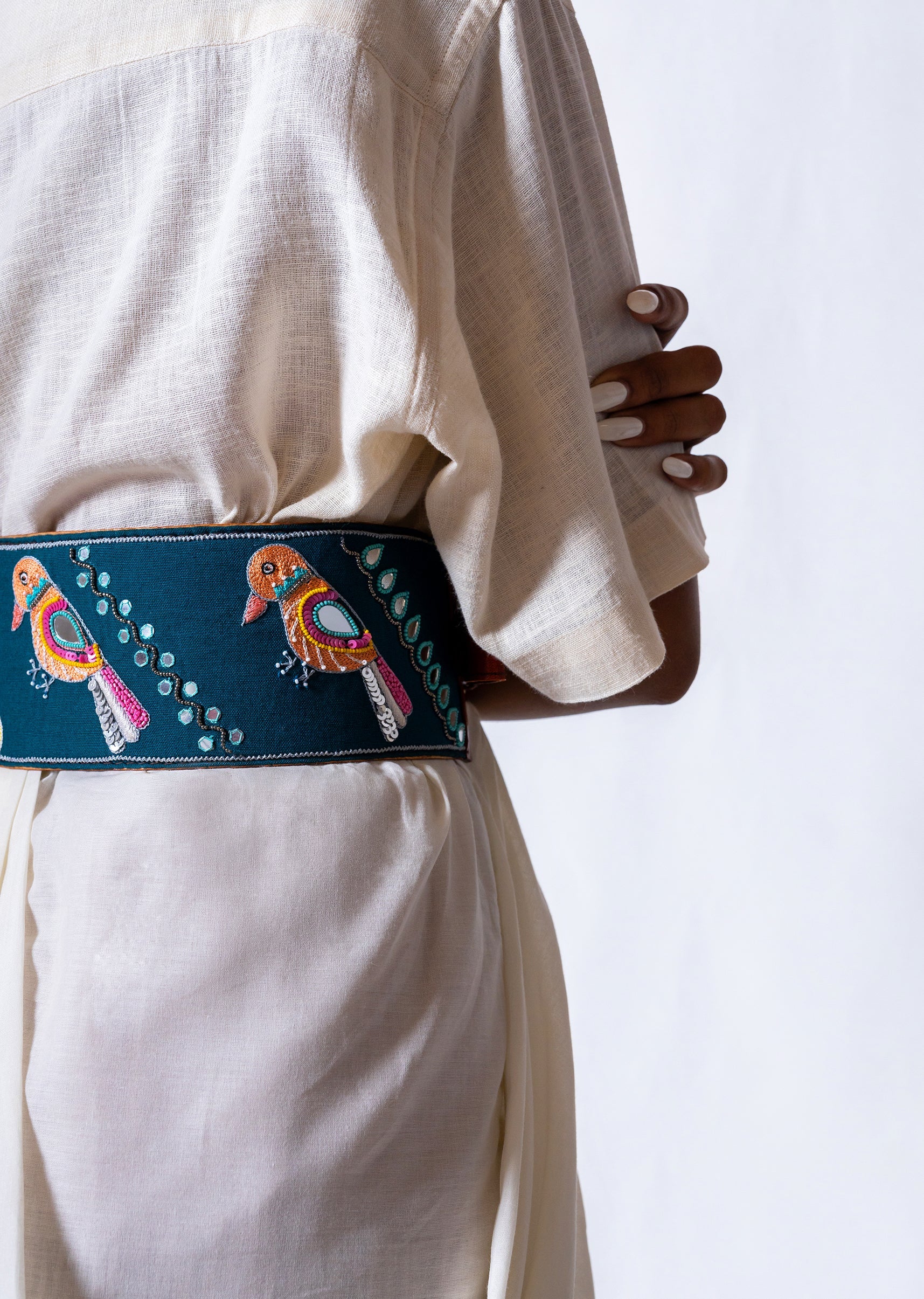 Turquoise And Peach Embroidered Waist Belt - Image 4
