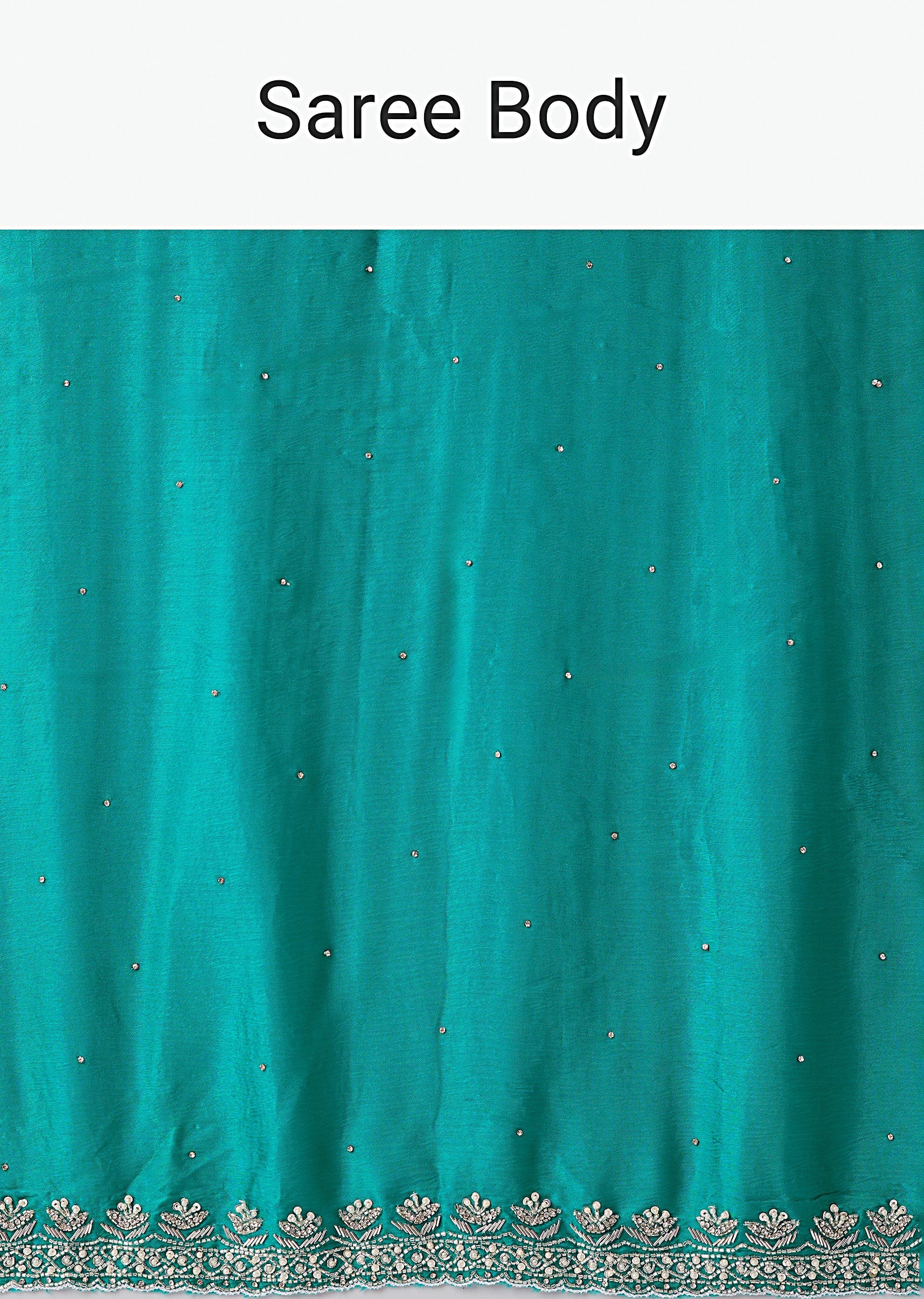 Turquoise Blue Chinon Saree With Stone And Cutdana Embroidered Border - Image 9