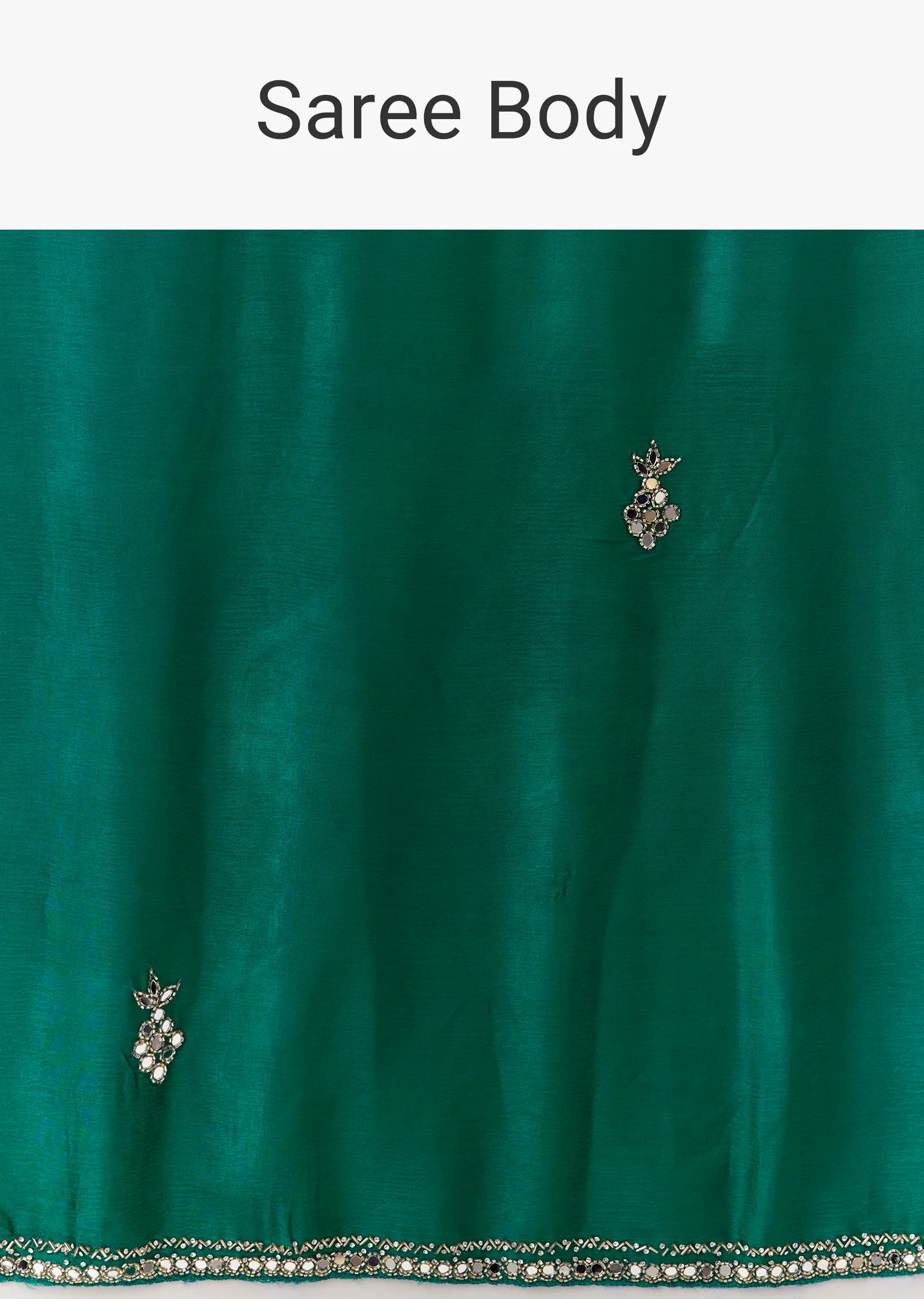 Turquoise Blue Satin Chinon Saree With Mirror And Bead Embroidered Border - Image 9