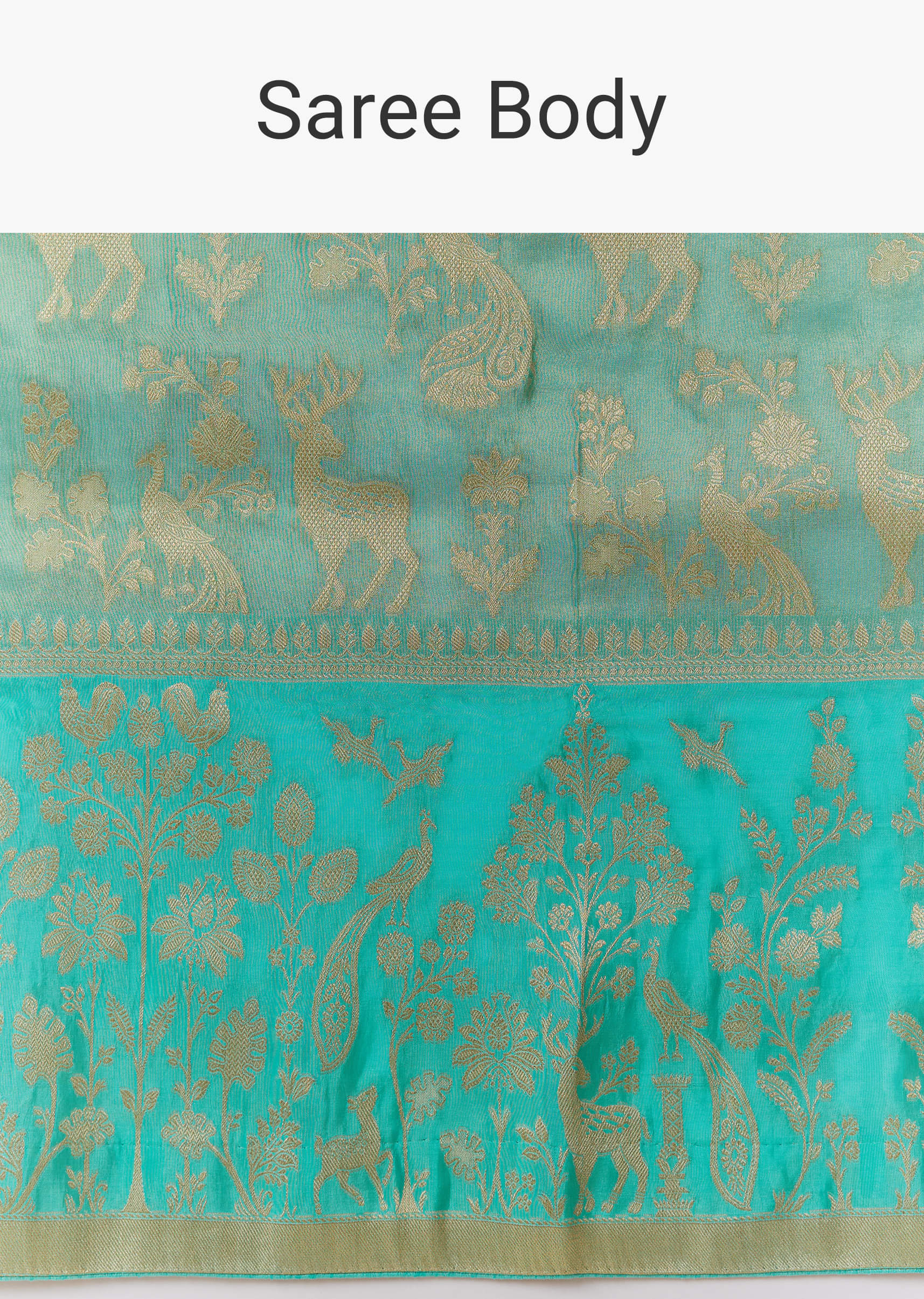 Turquoise Blue Zari Weave Silk Saree with Unstitched Blouse - Image 9
