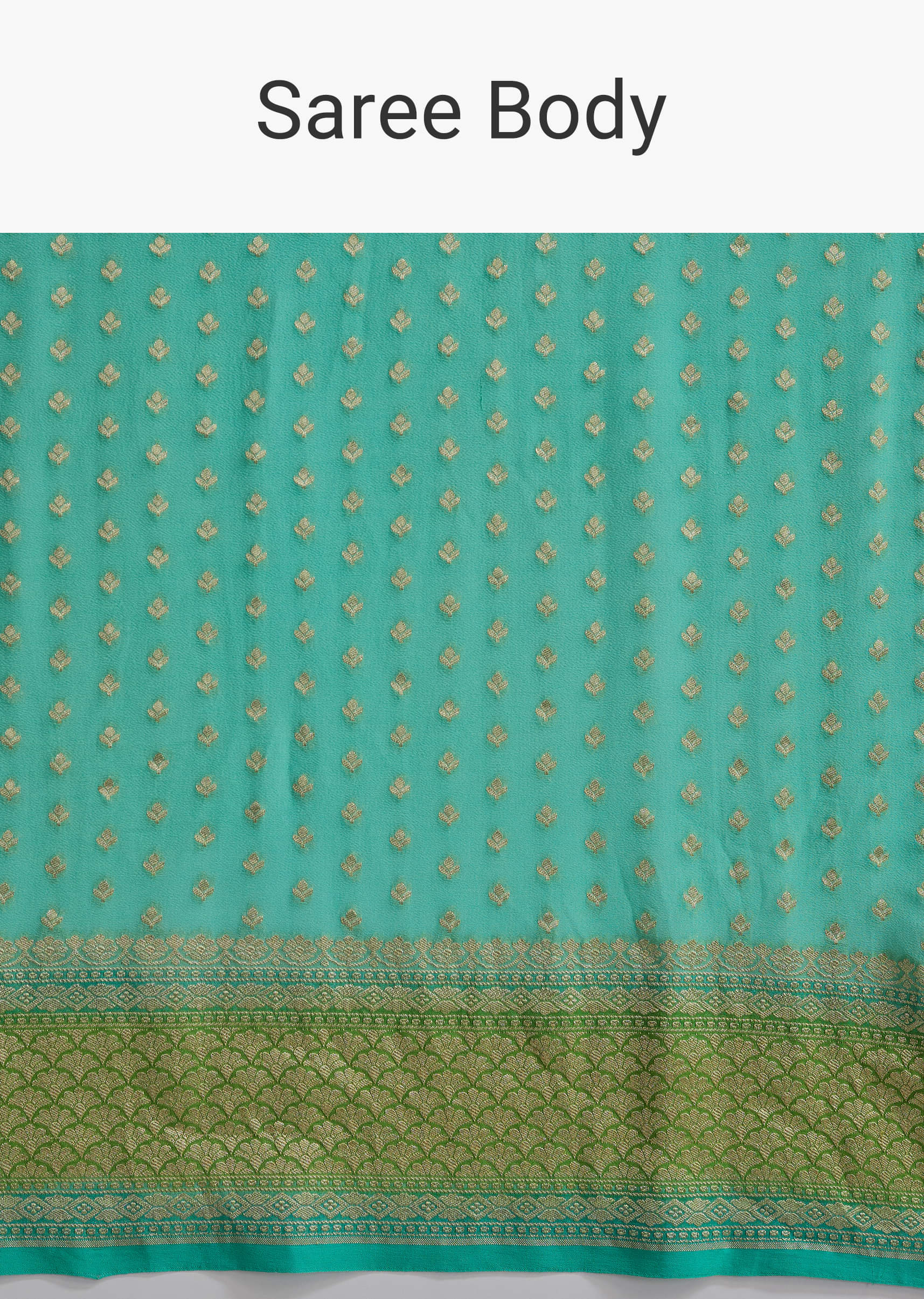 Turquoise Georgette Woven Saree With Parrot Green Contrast Work - Image 9