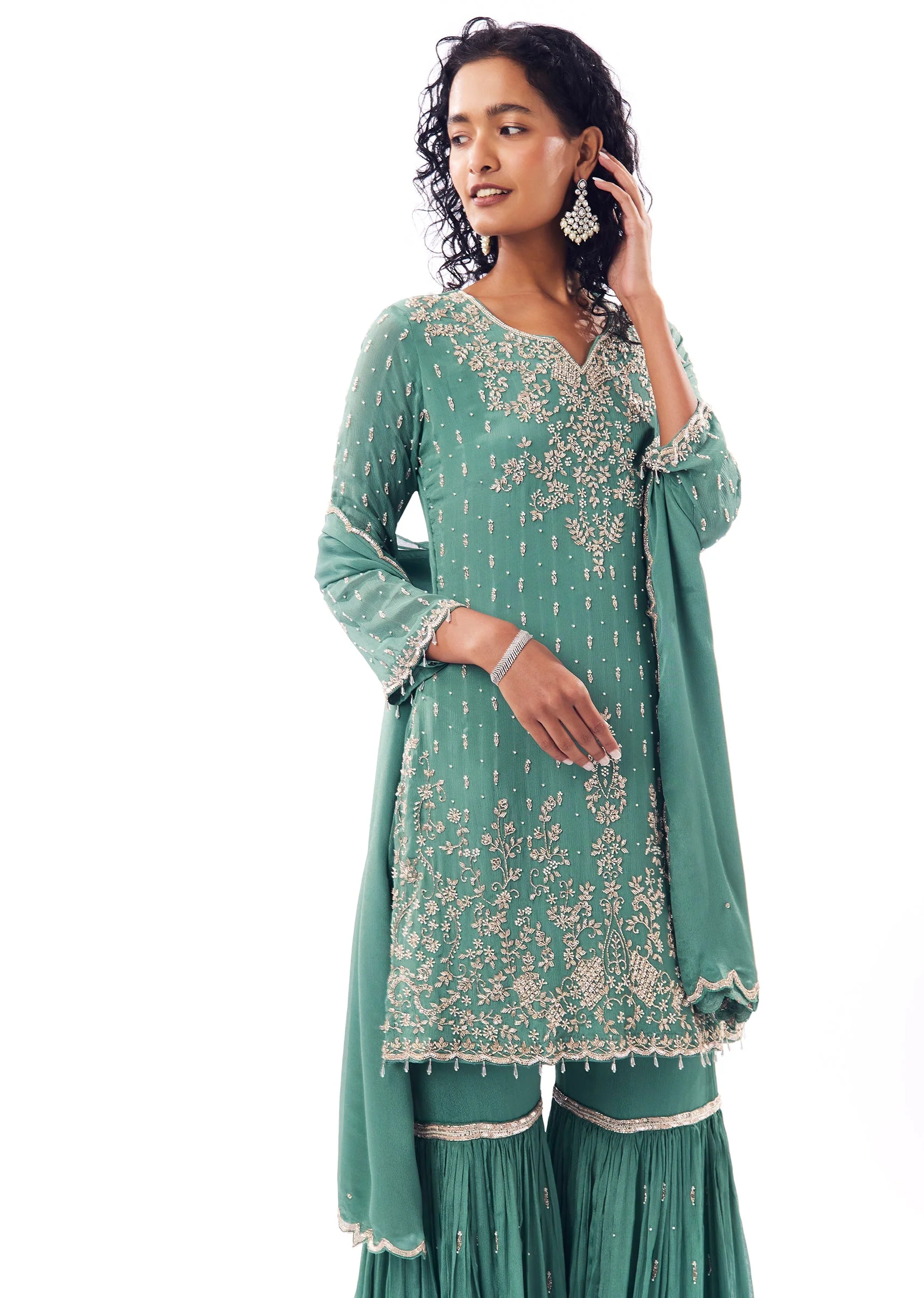 Turquoise Sharara Suit With Pakistani Style - Image 4