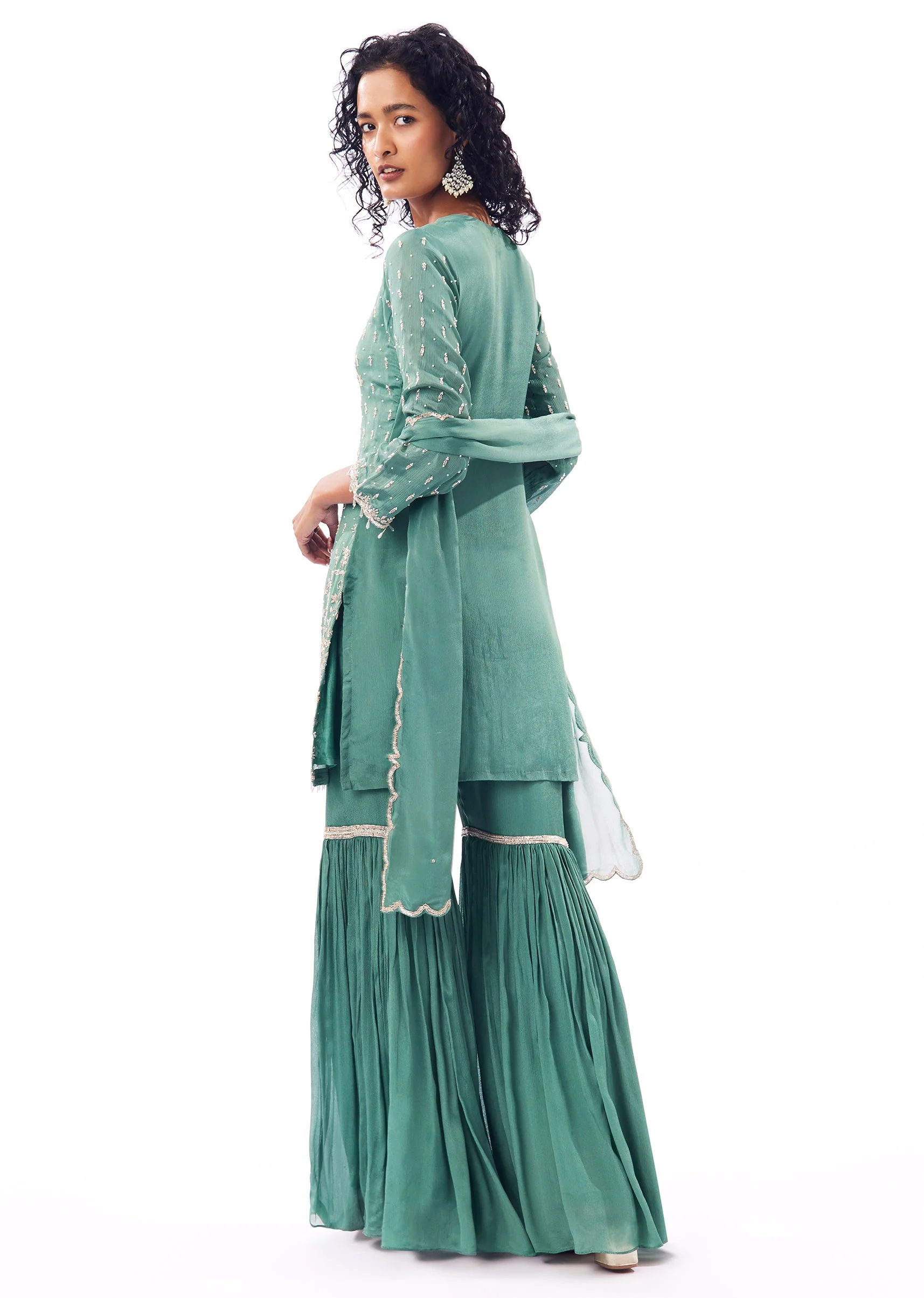 Turquoise Sharara Suit With Pakistani Style - Image 5