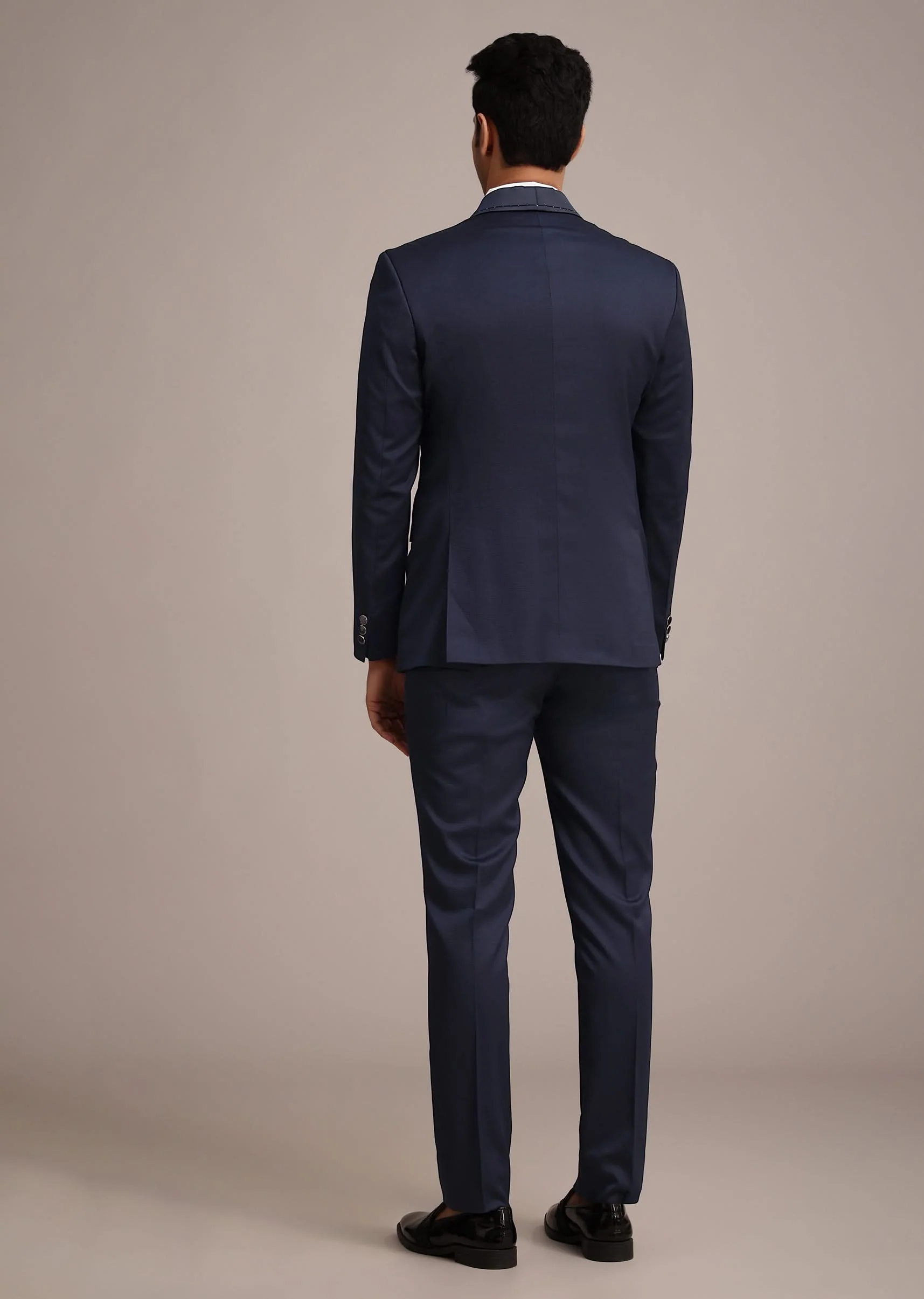 Tuxedo With Intricate Cut Work In Blue - Image 6