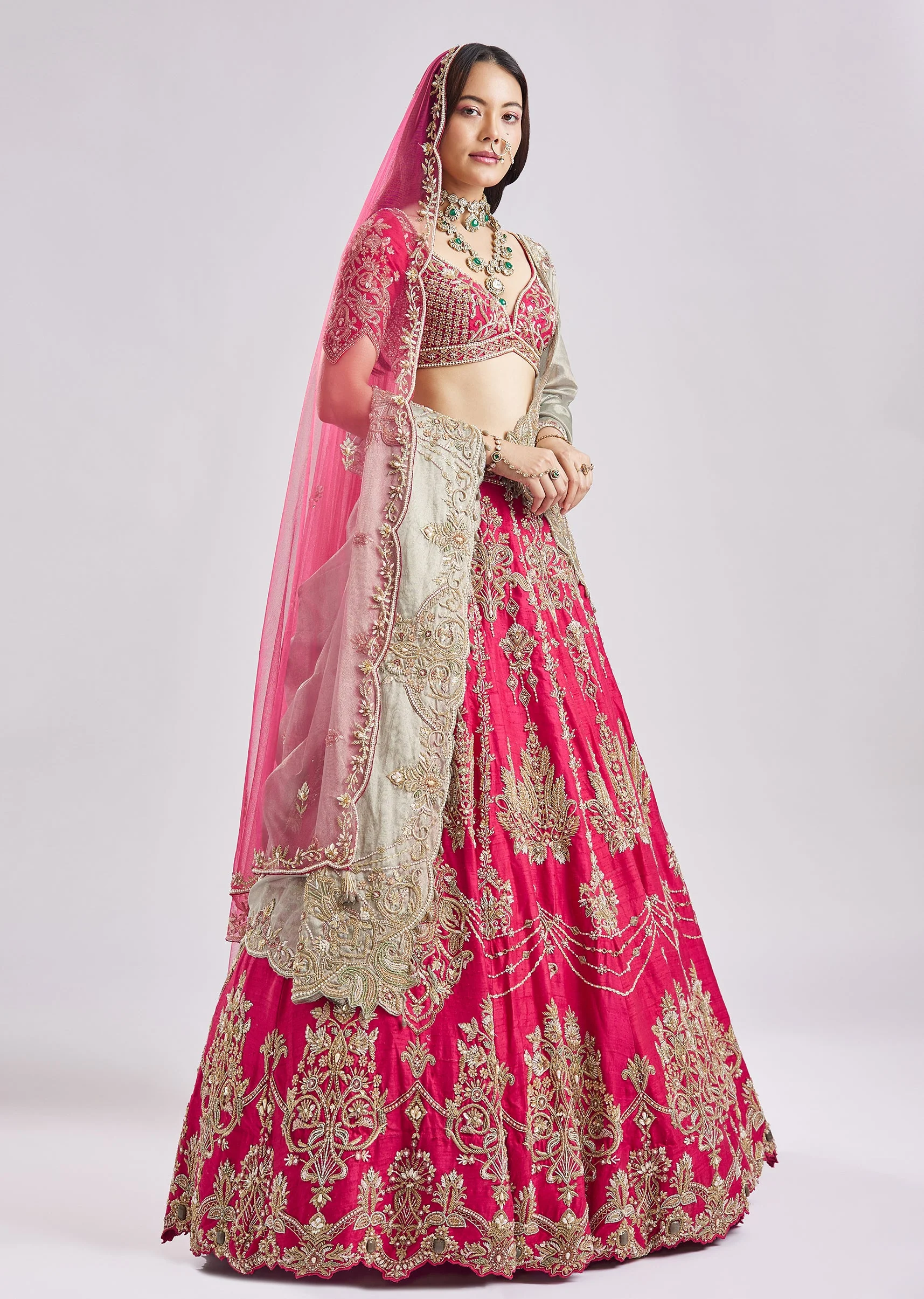 Two Tone Dupatta Pink Bridal Set - Image 5