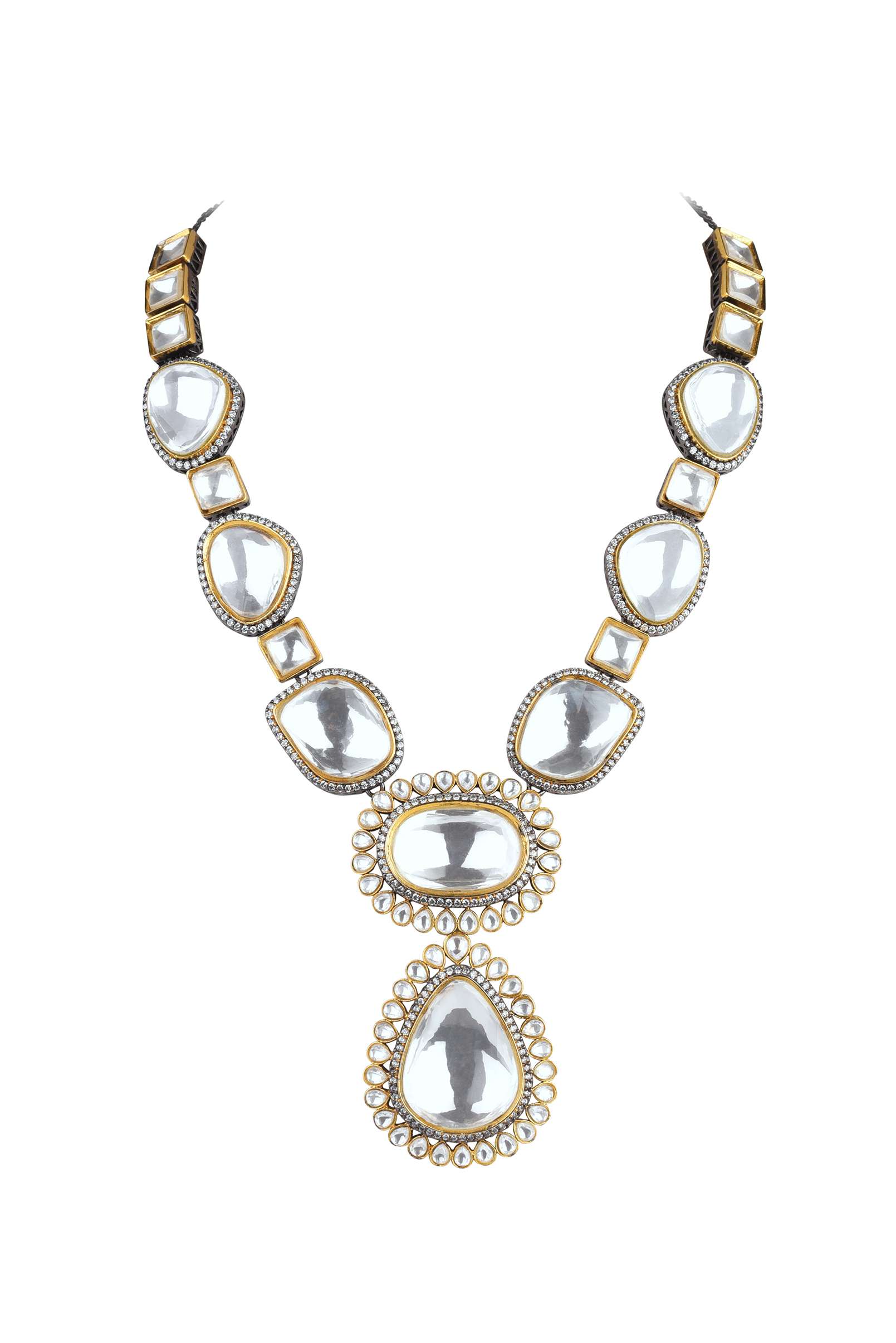 Two Tone Moissanite Kundan Long Necklace - Image 2