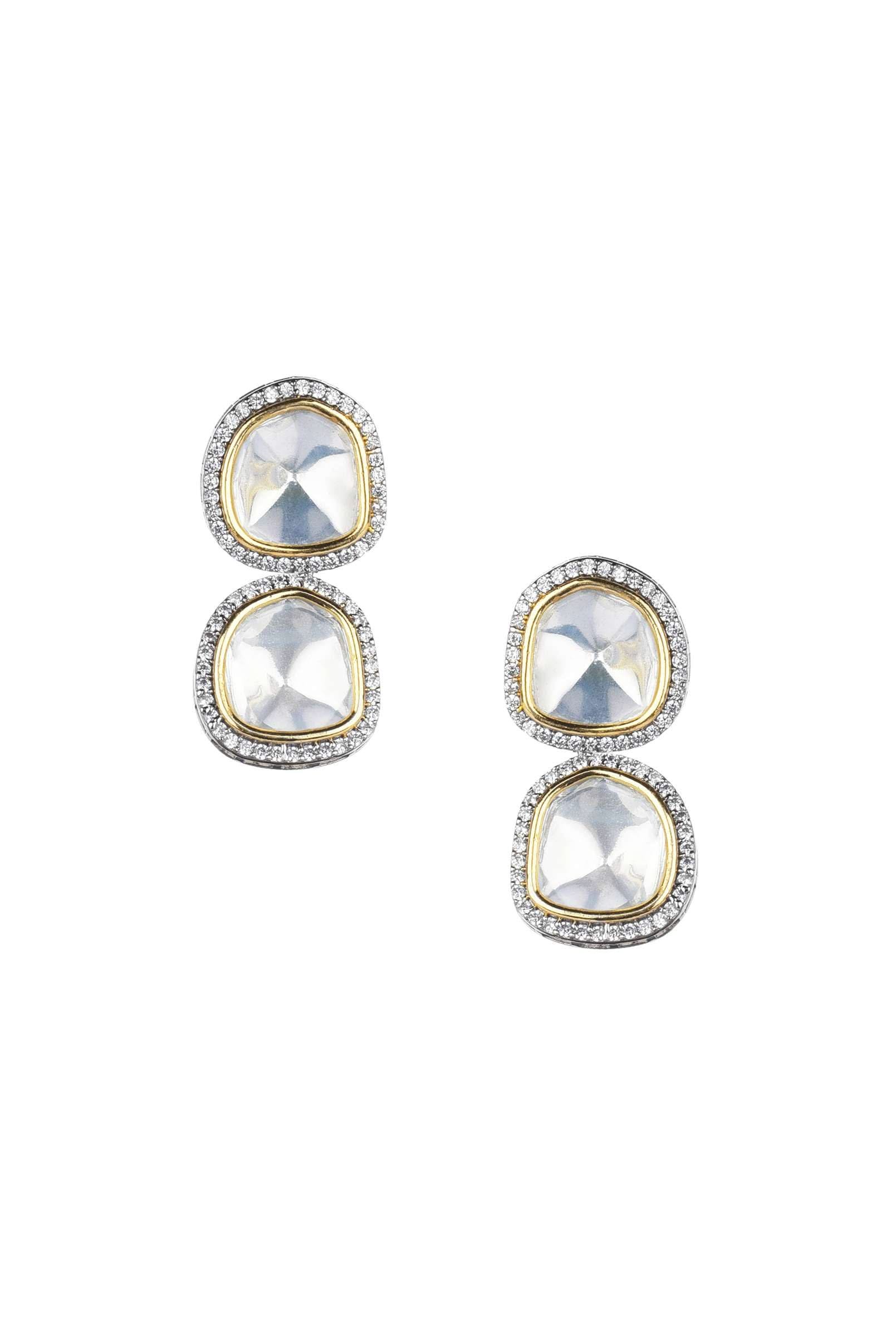 Two Tone Moissanite Kundan Short Necklace Set - Image 6