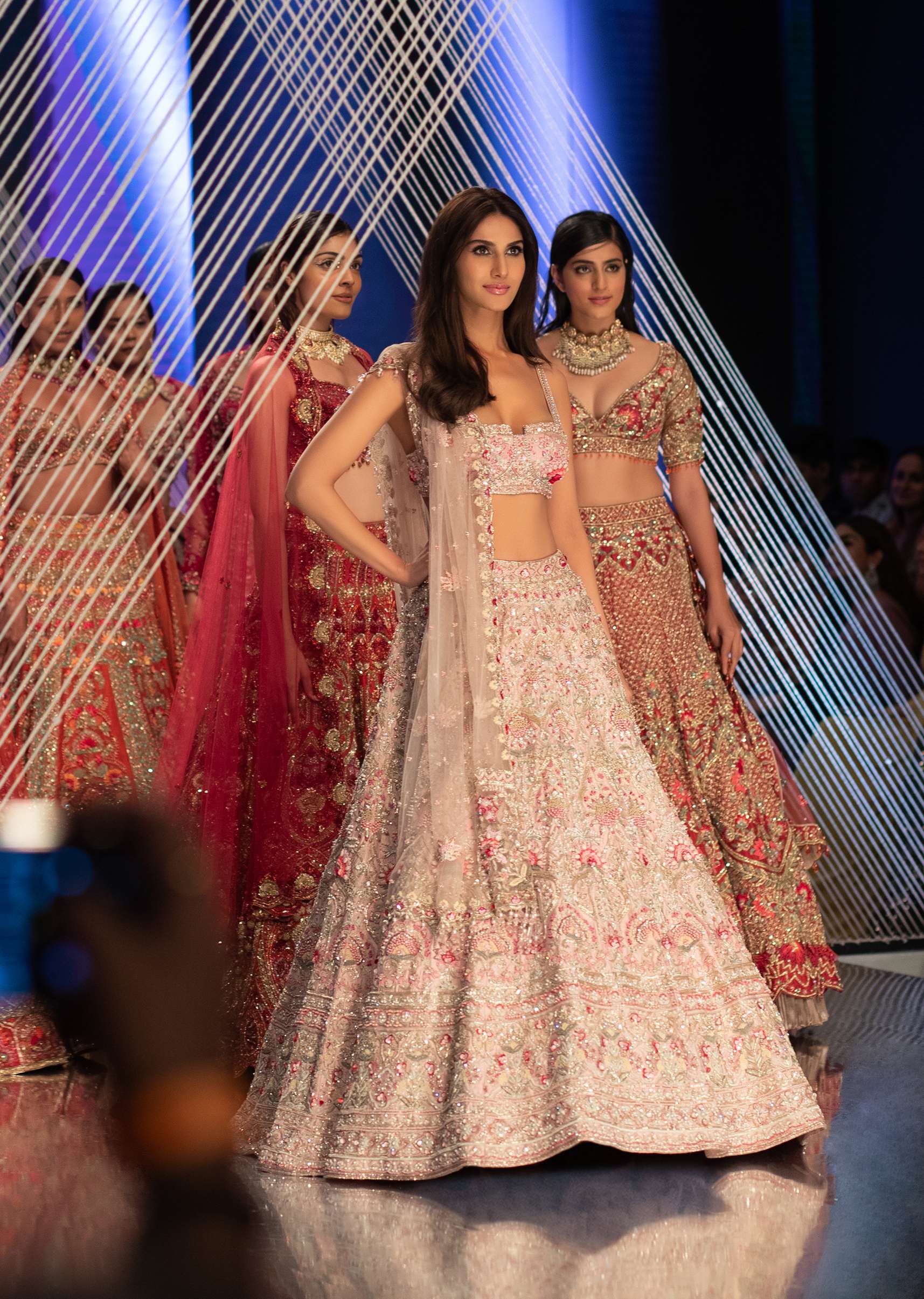 Charm Pink Rumi Lehenga Set In 3D Flower Motifs And Abla Embroidery, Crop Top Comes With The Similar Embroidery - Image 11