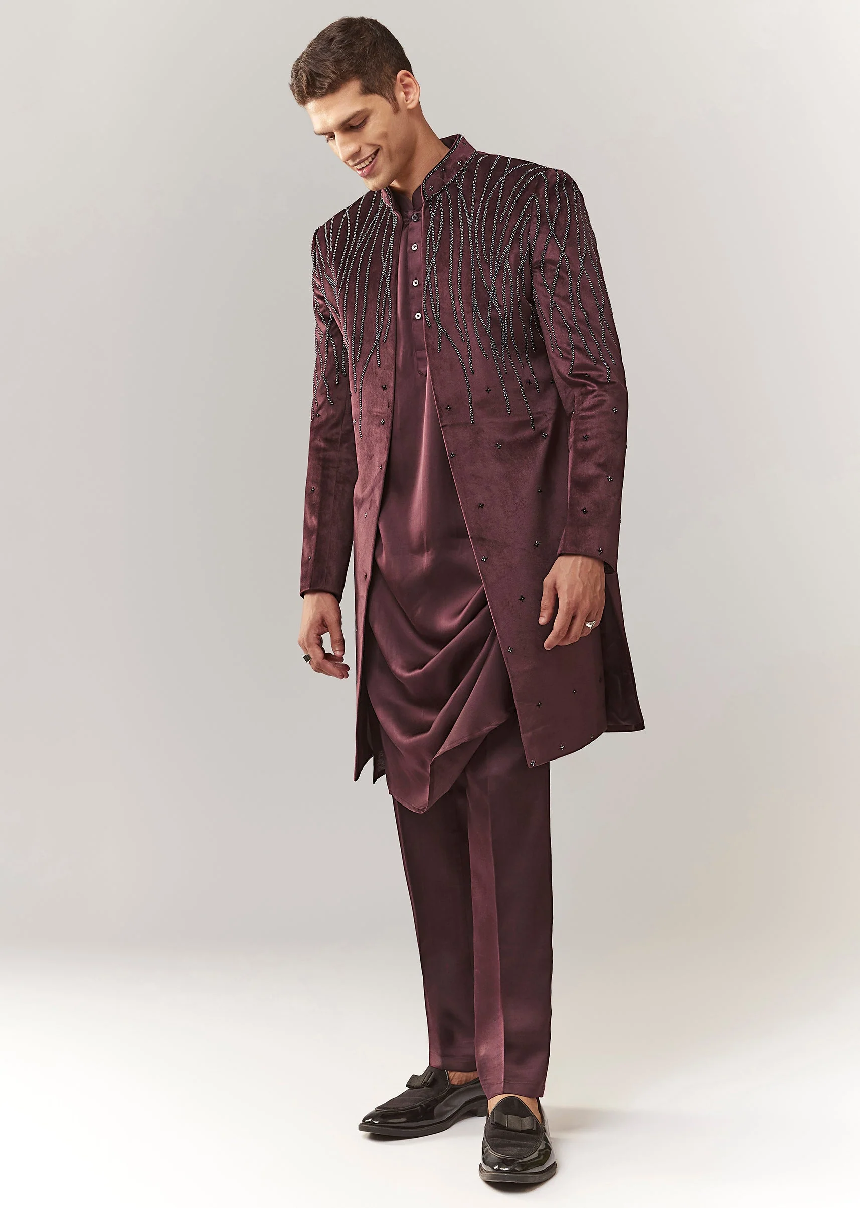 Velvet Indo Western Set With Bead Detailing - Image 2