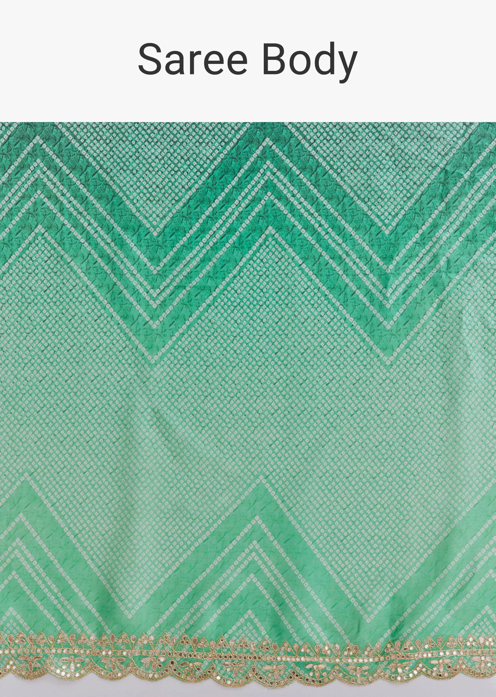 Vibrant Ombre Couple Set – Green Satin Ombre Saree With Gota Patti Embroidery For Her And Green Bandhani Kurta Set With Dupatta For Him - Image 10