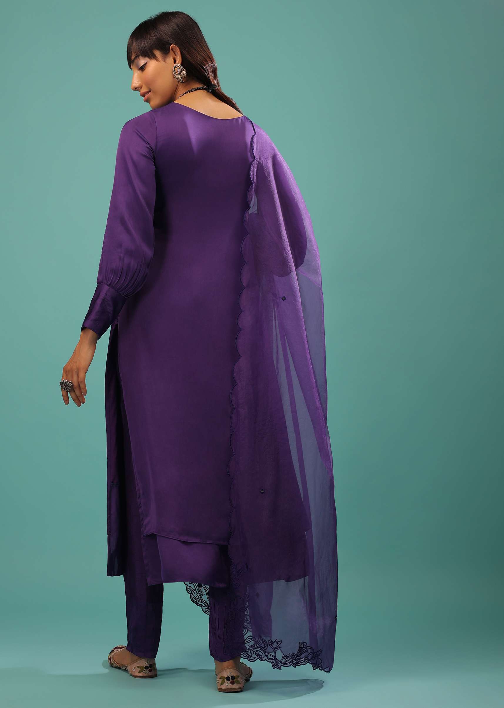 Mauve Purple Purple A Line Suit Made With Bemberg Satin - Image 5