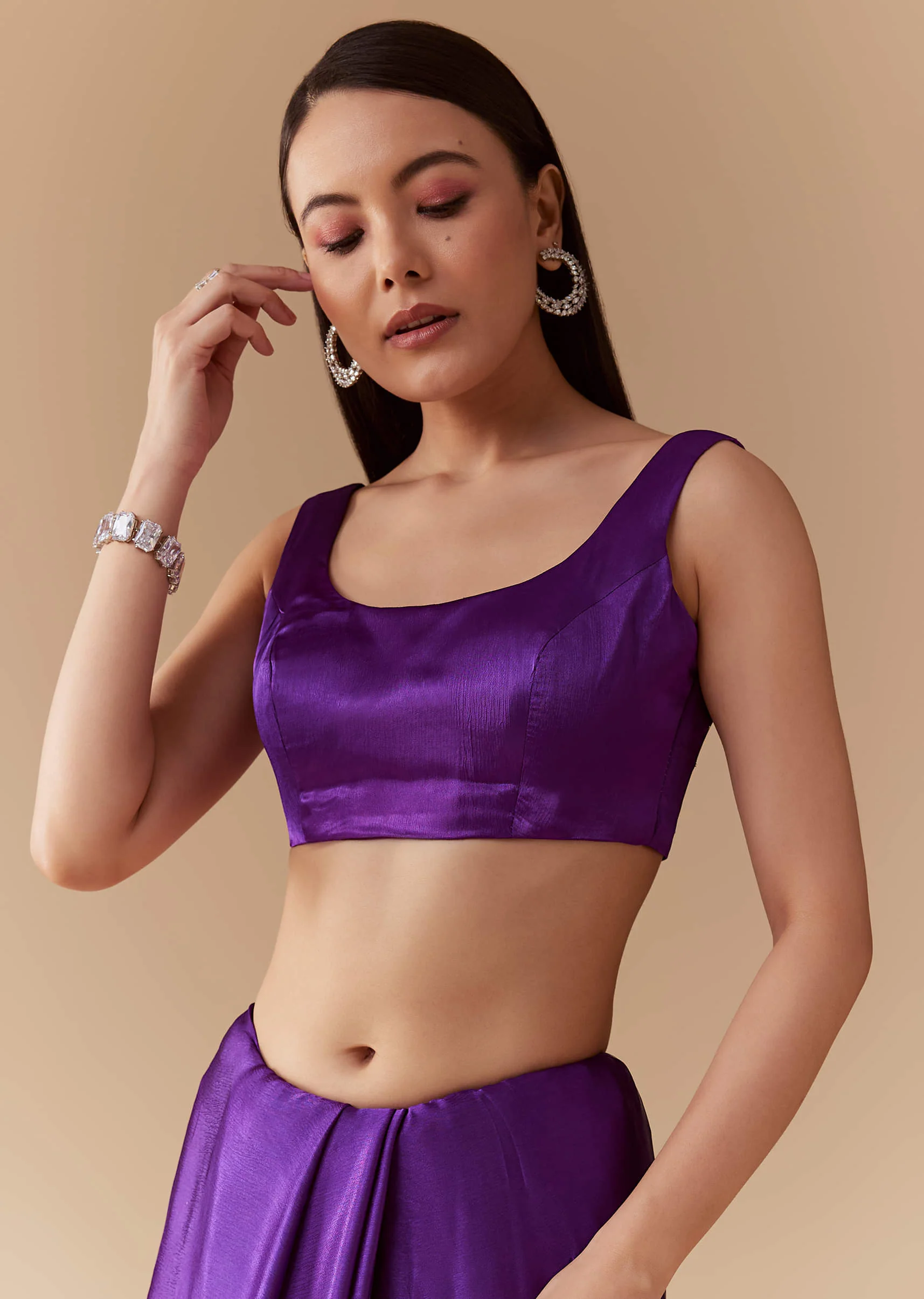 Violet Stone Embellished Saree with Unstitched Blouse - Image 7