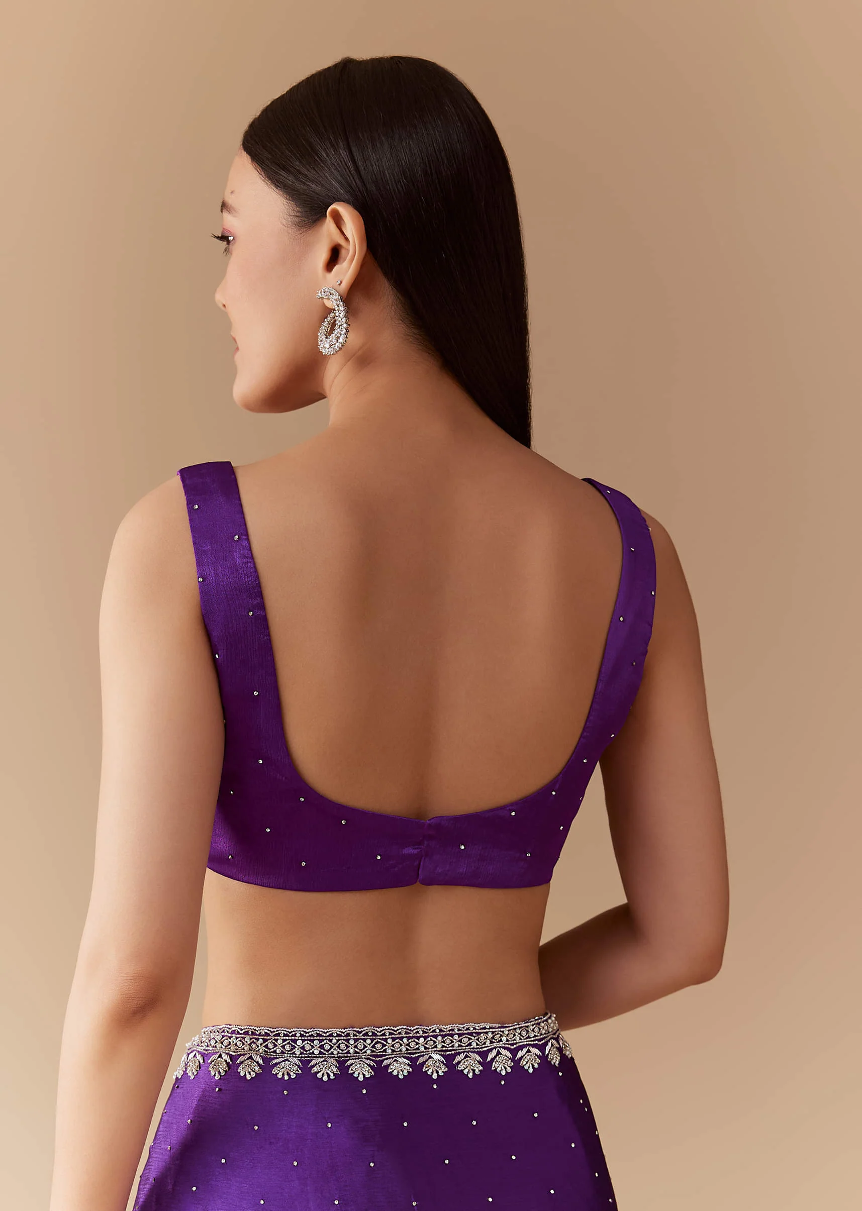 Violet Stone Embellished Saree with Unstitched Blouse - Image 8