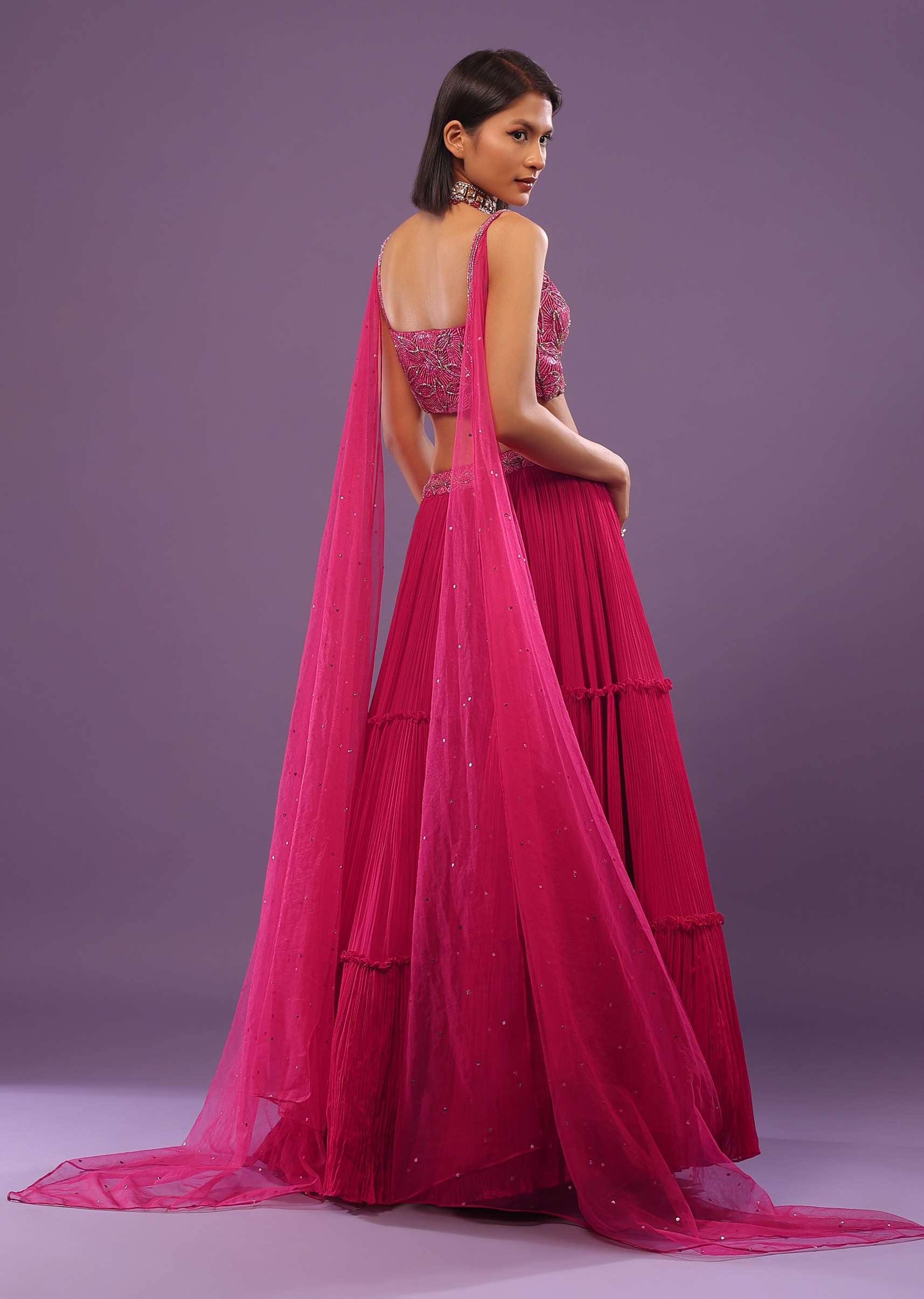Hot Pink Lehenga Set In Viscose Georgette - Image 5