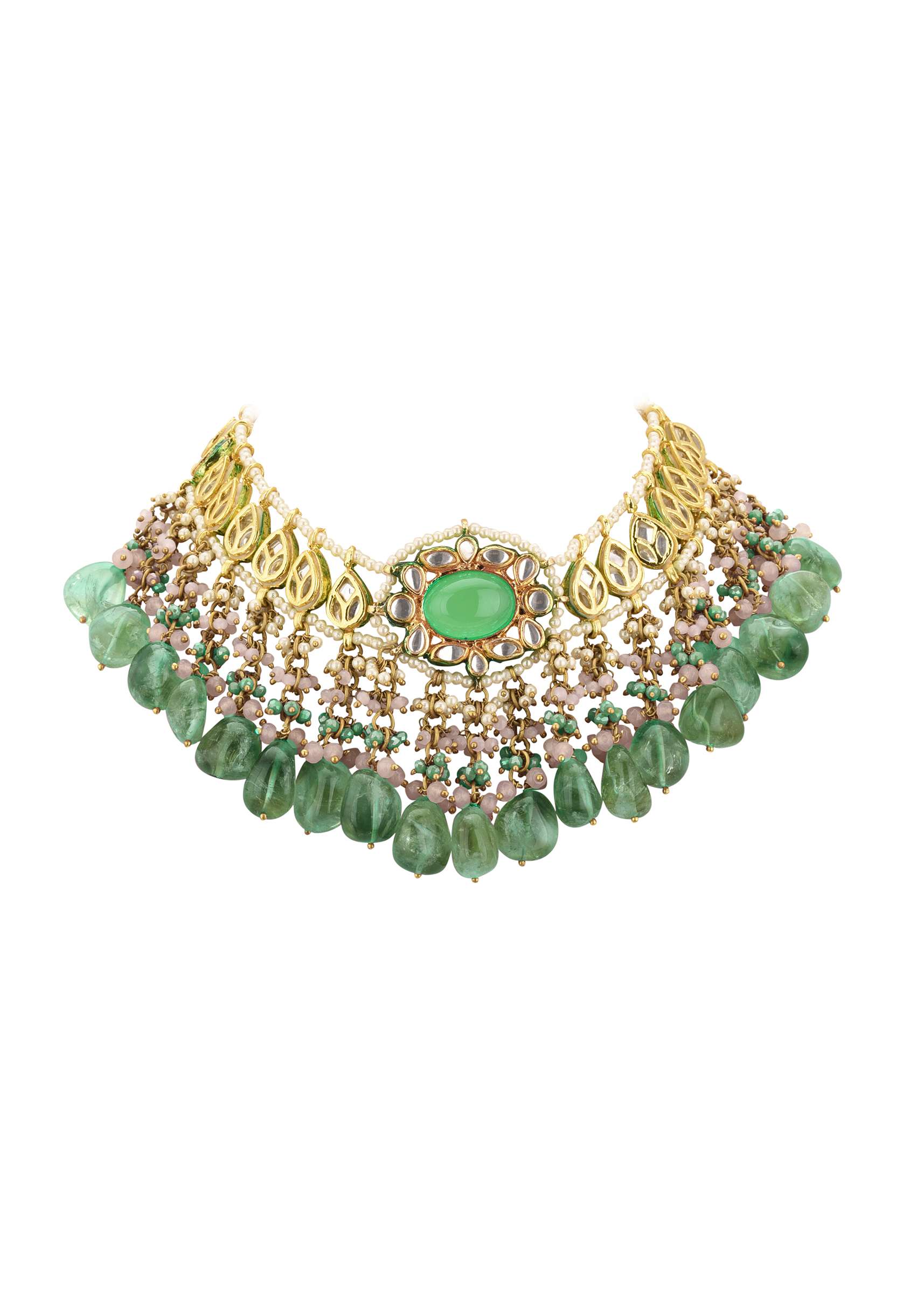 Voilet Toned Gold-Finish Kundan Choker Necklace Set With Colourful Meenakari Work In Mix Metal - Image 3