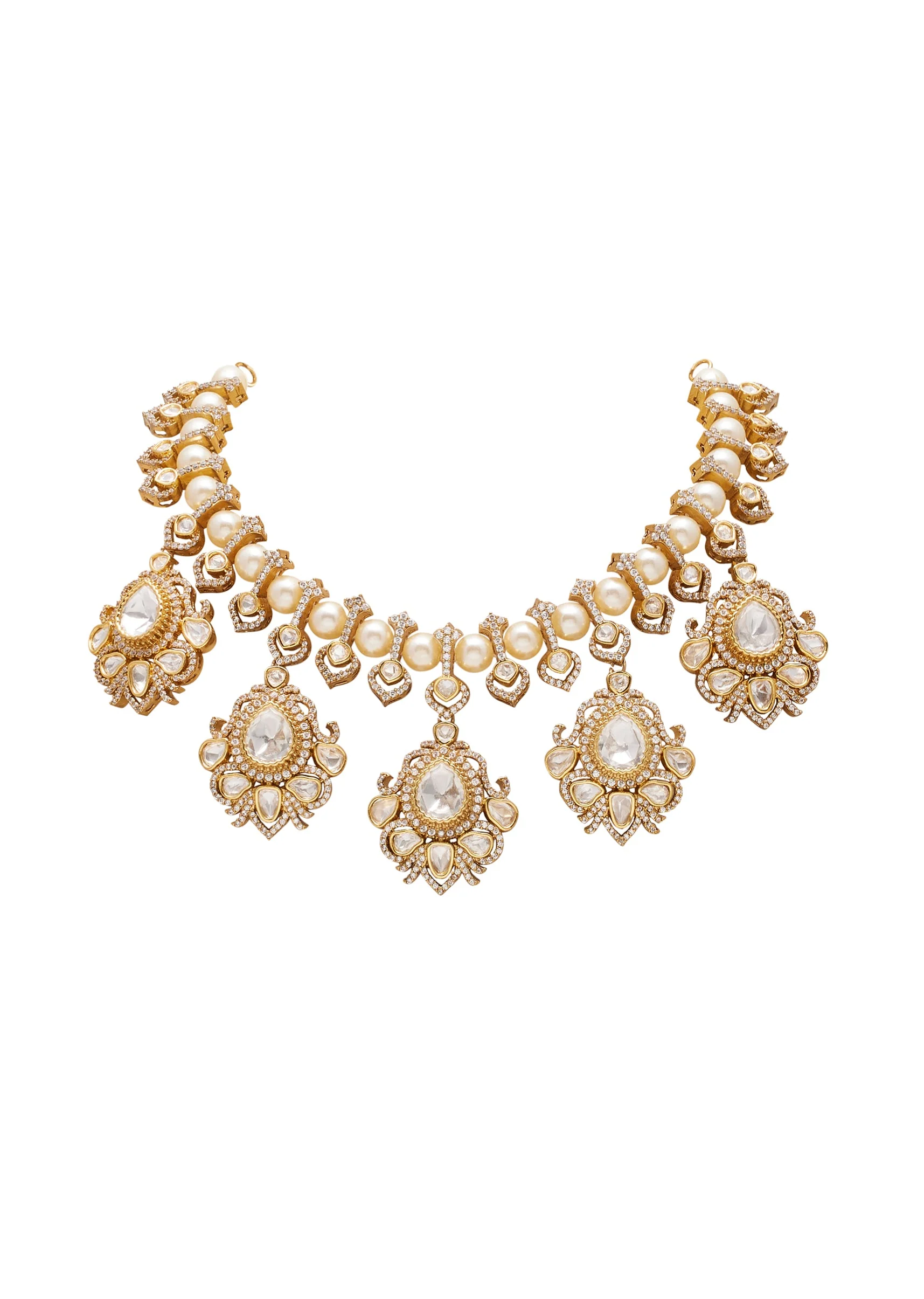 White And Gold Crescent Moon Tiered Pendant Necklace Set - Image 3