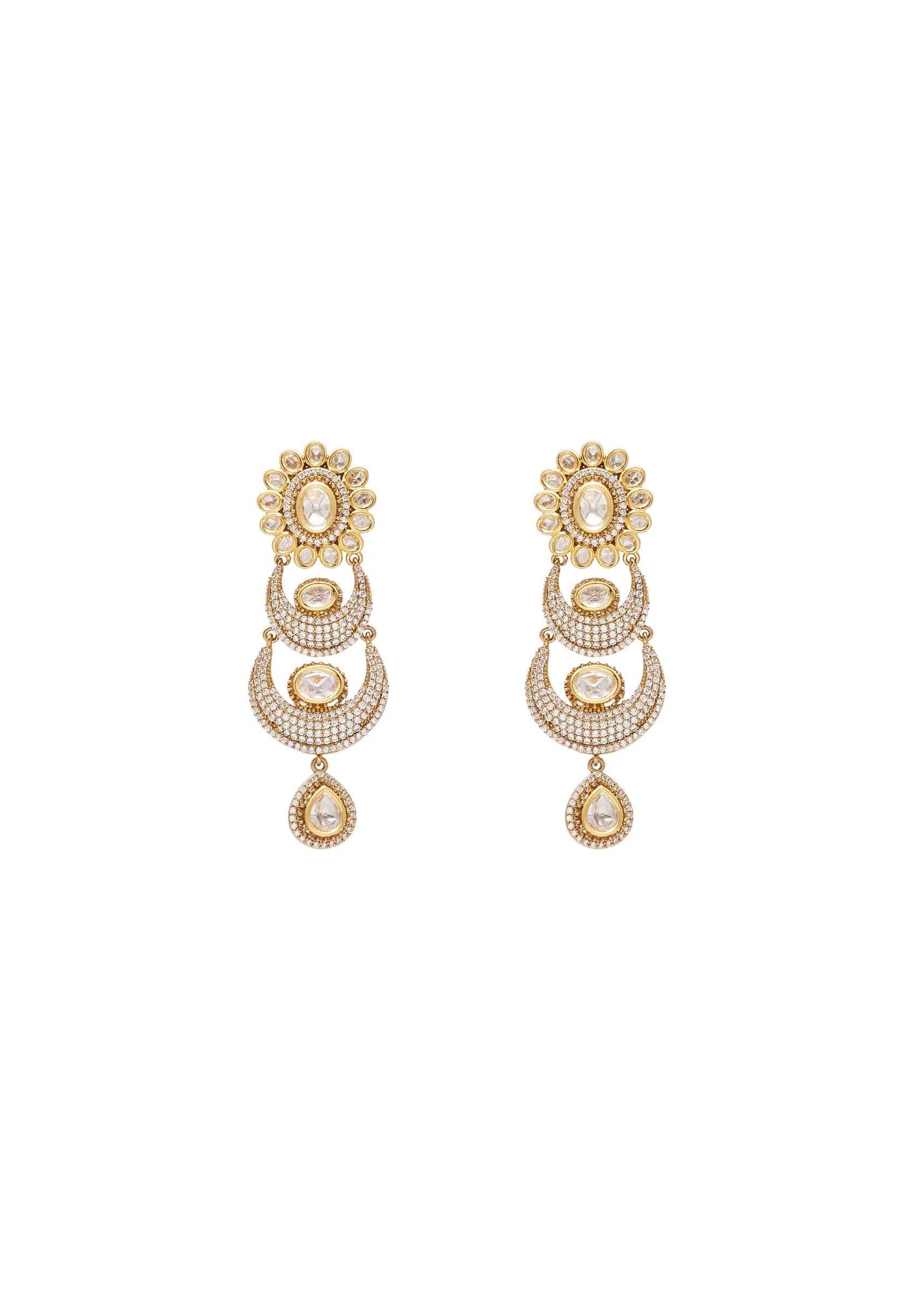 White And Gold Crescent Moon Tiered Pendant Necklace Set - Image 4