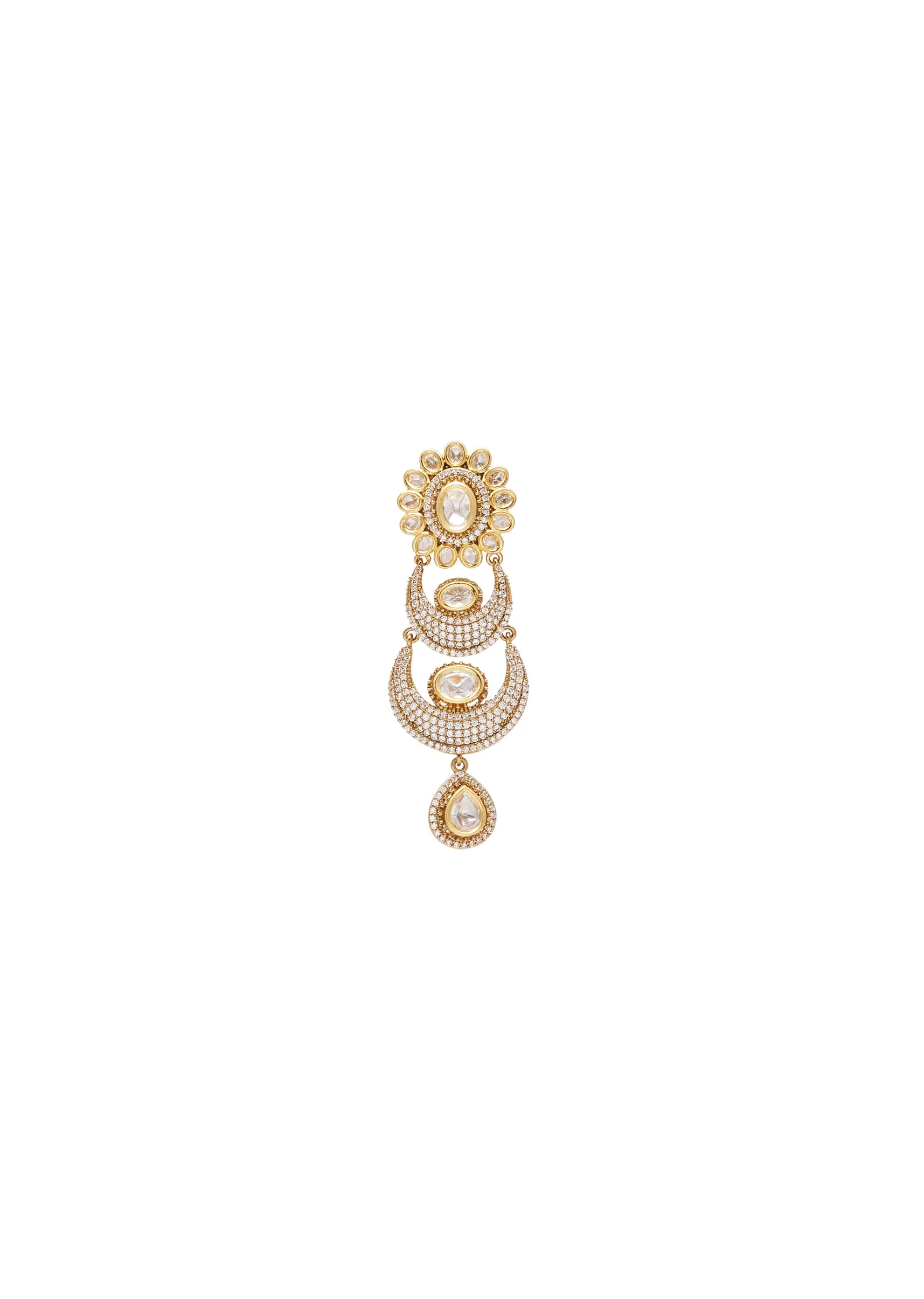 White And Gold Crescent Moon Tiered Pendant Necklace Set - Image 5