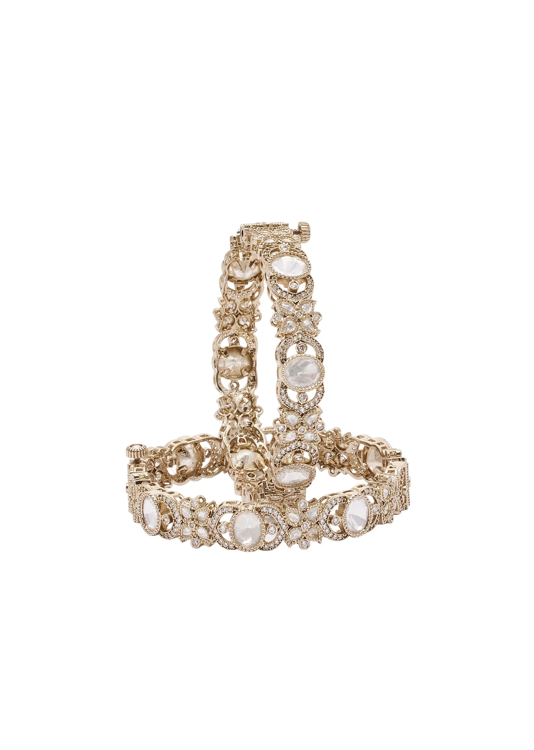 White And Gold Stone Encrusted Bangle Set - Image 2