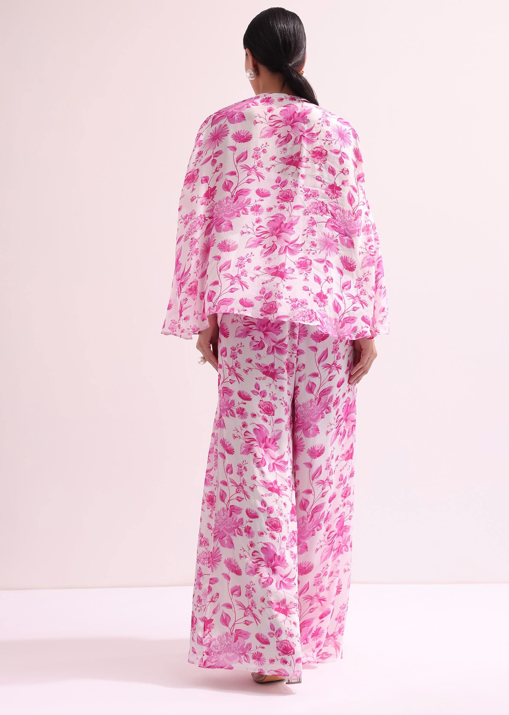 White And Pink Floral Croptop And Palazzo Set - Image 5