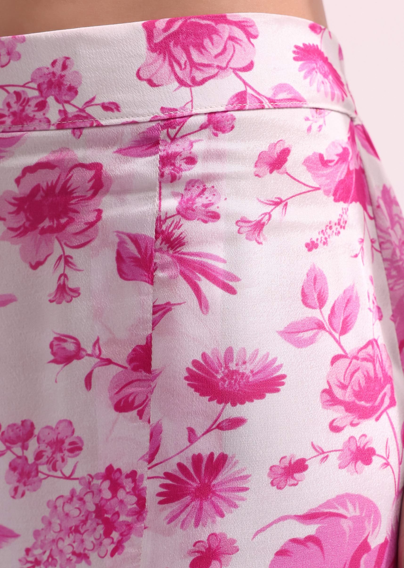 White And Pink Floral Croptop And Palazzo Set - Image 7