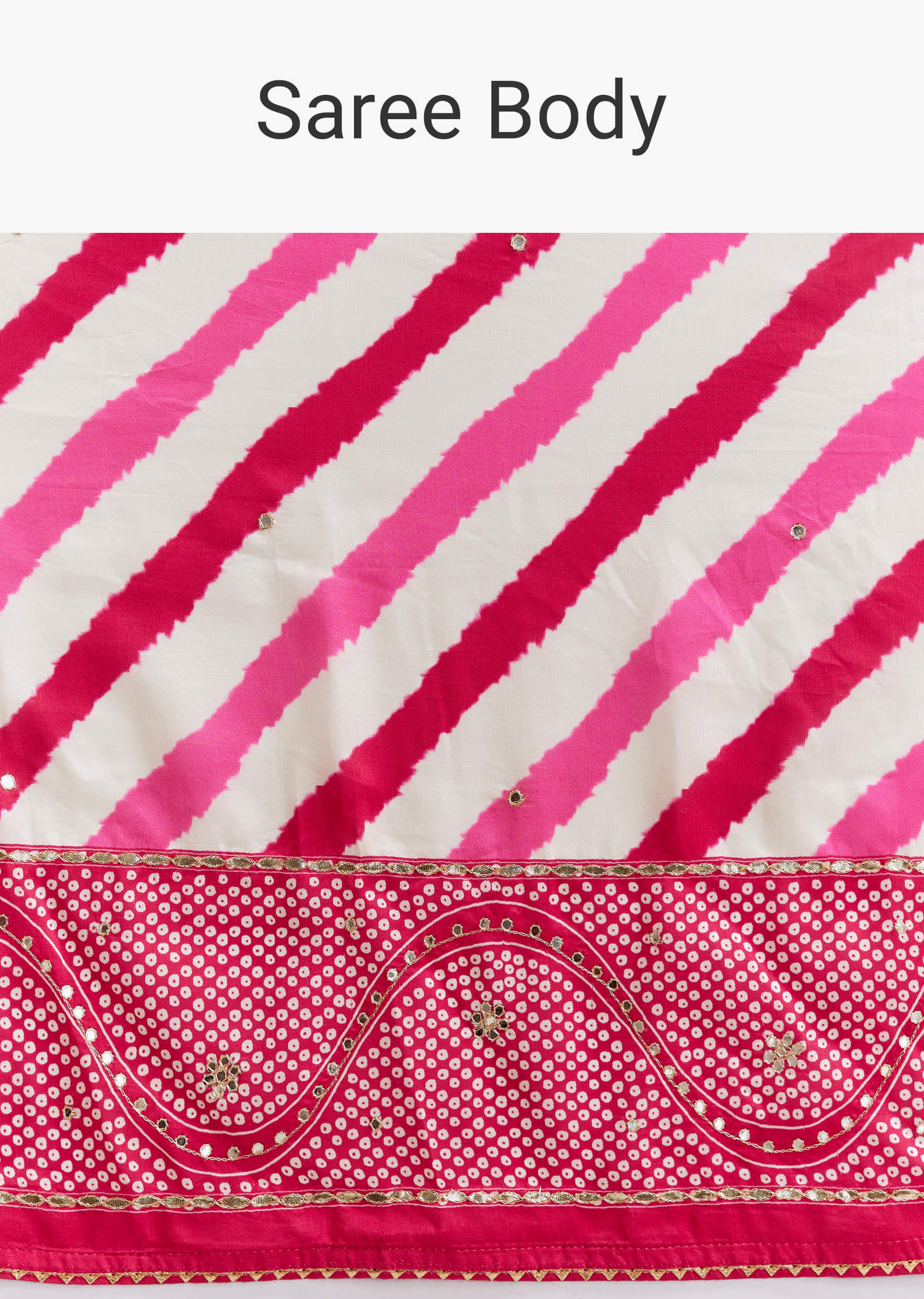 White And Pink Silk Saree With Lehariya And Bandhani Print - Image 10