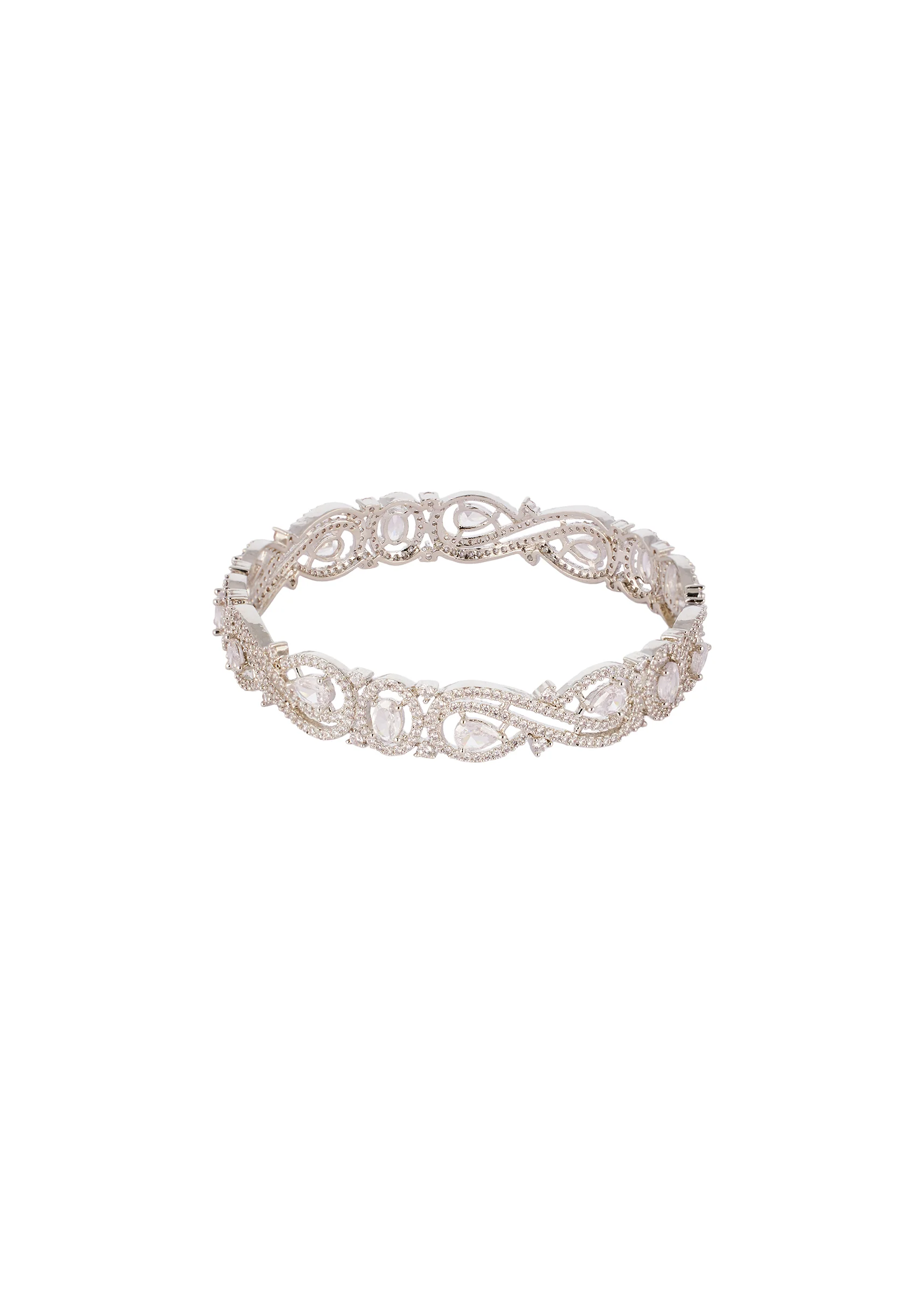 White and Silver Anti Tarnish CZ Diamond Rhodium Plated Bangle (Set of 2) - Image 3