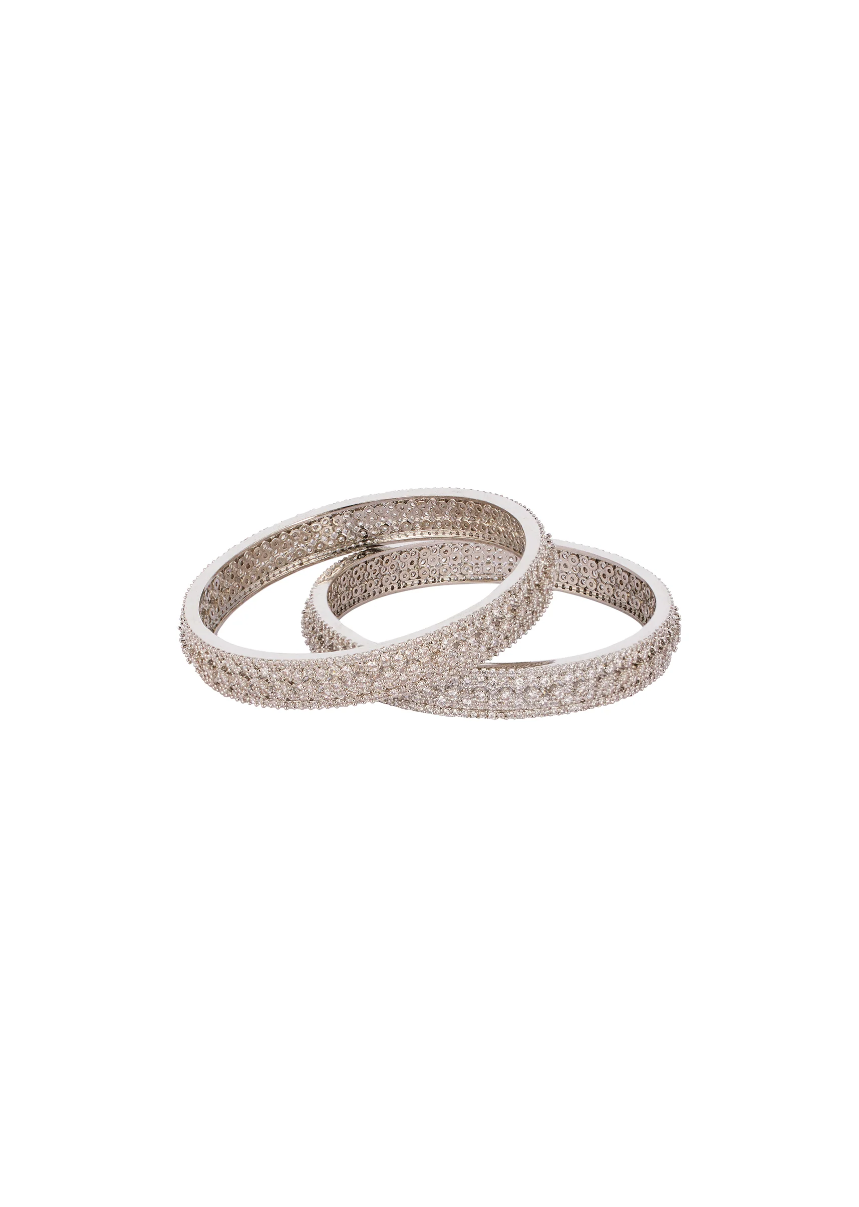 White Anti Tarnish CZ Diamond Rhodium Plated Bangle (Set of 2) - Image 2