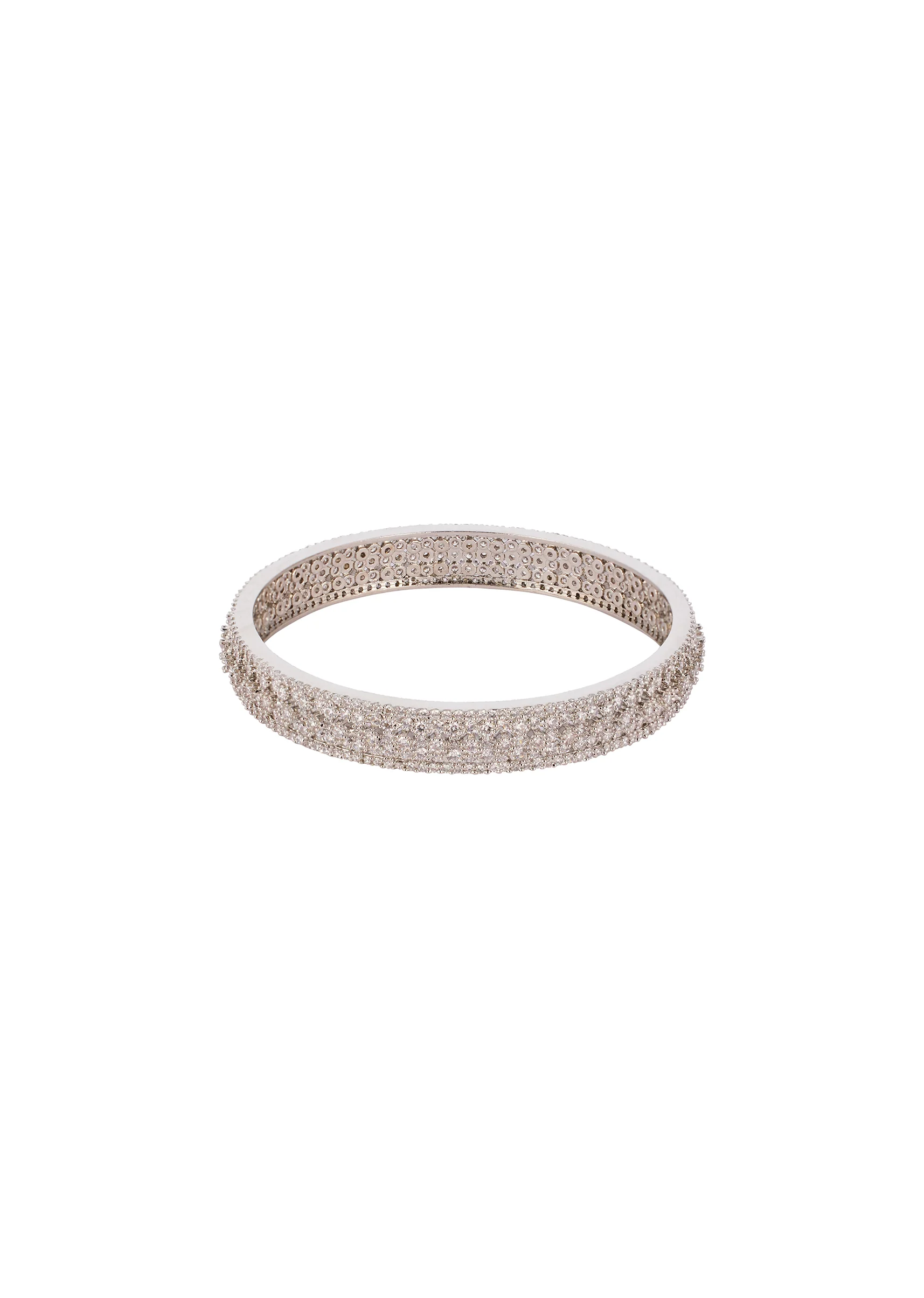 White Anti Tarnish CZ Diamond Rhodium Plated Bangle (Set of 2) - Image 3