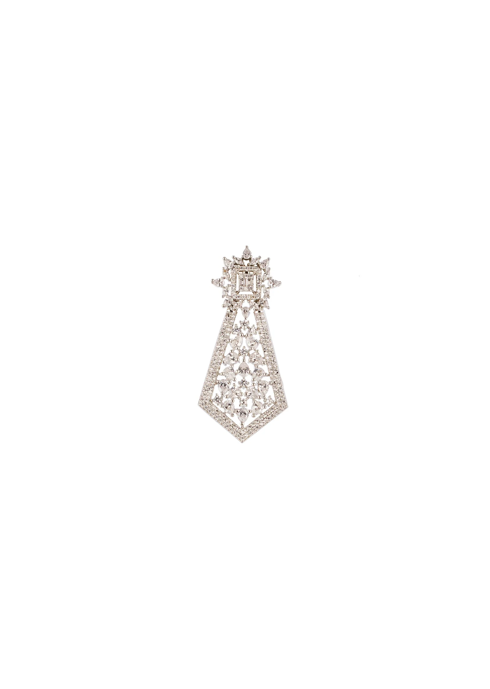 White Anti Tarnish Rhodium Plated Long Pendant Necklace Set In Brass with CZ Diamonds - Image 4