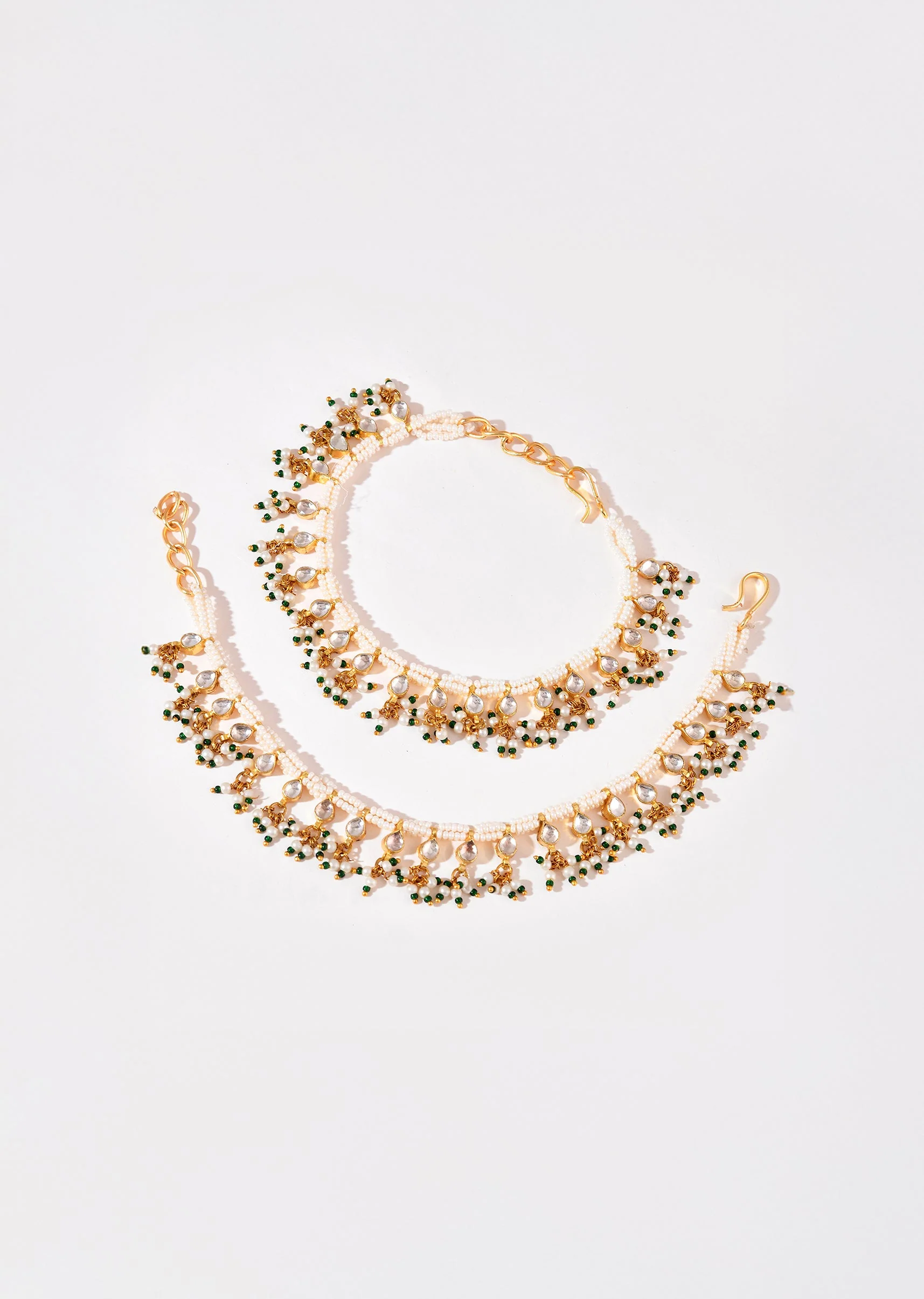 White Bead Drop Kundan Anklet Set - Image 2