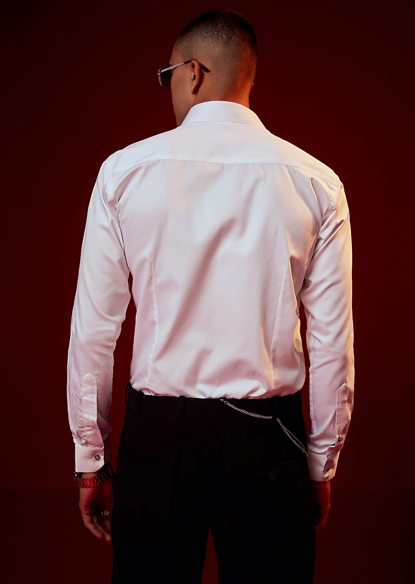 White Bead Embroidered Mandarin Collar Shirt - Image 5
