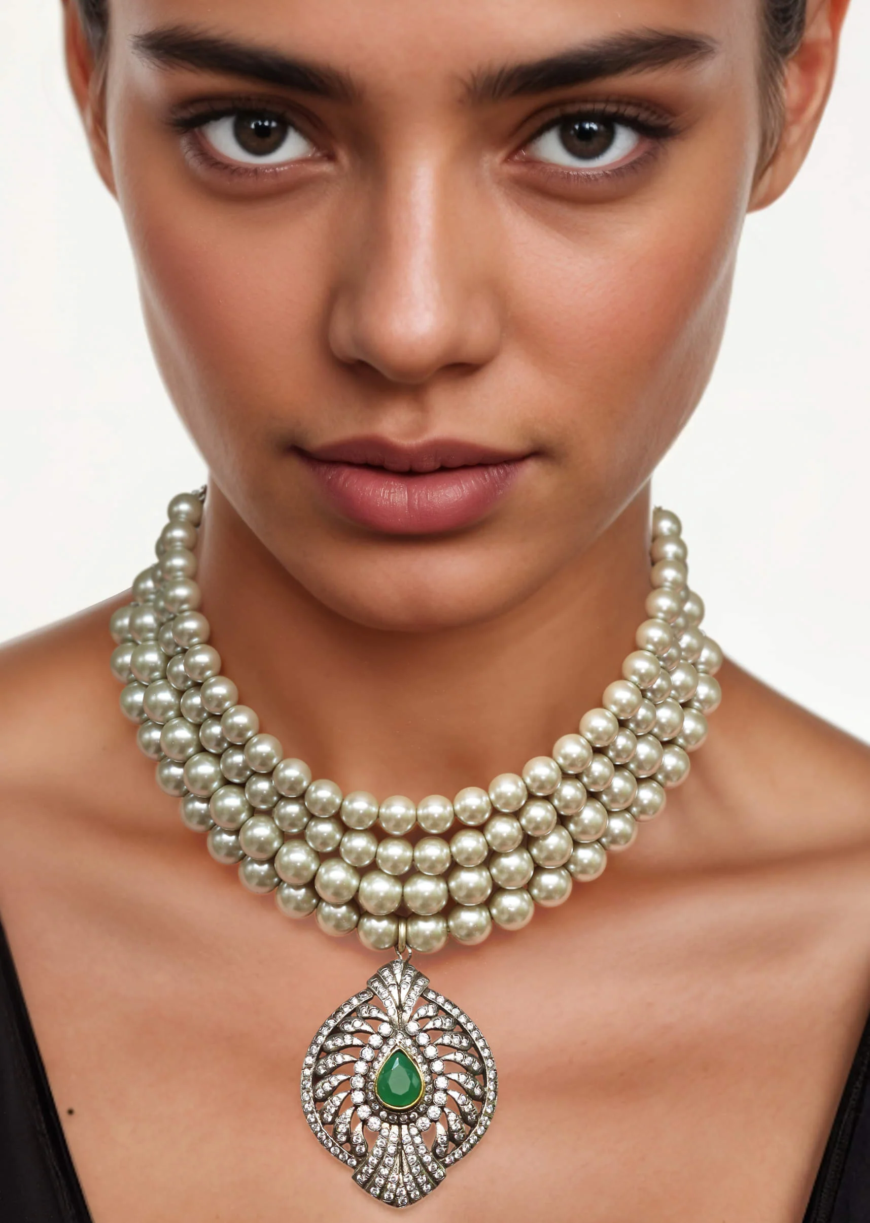 White Beaded Modern Polki Pendant Necklace