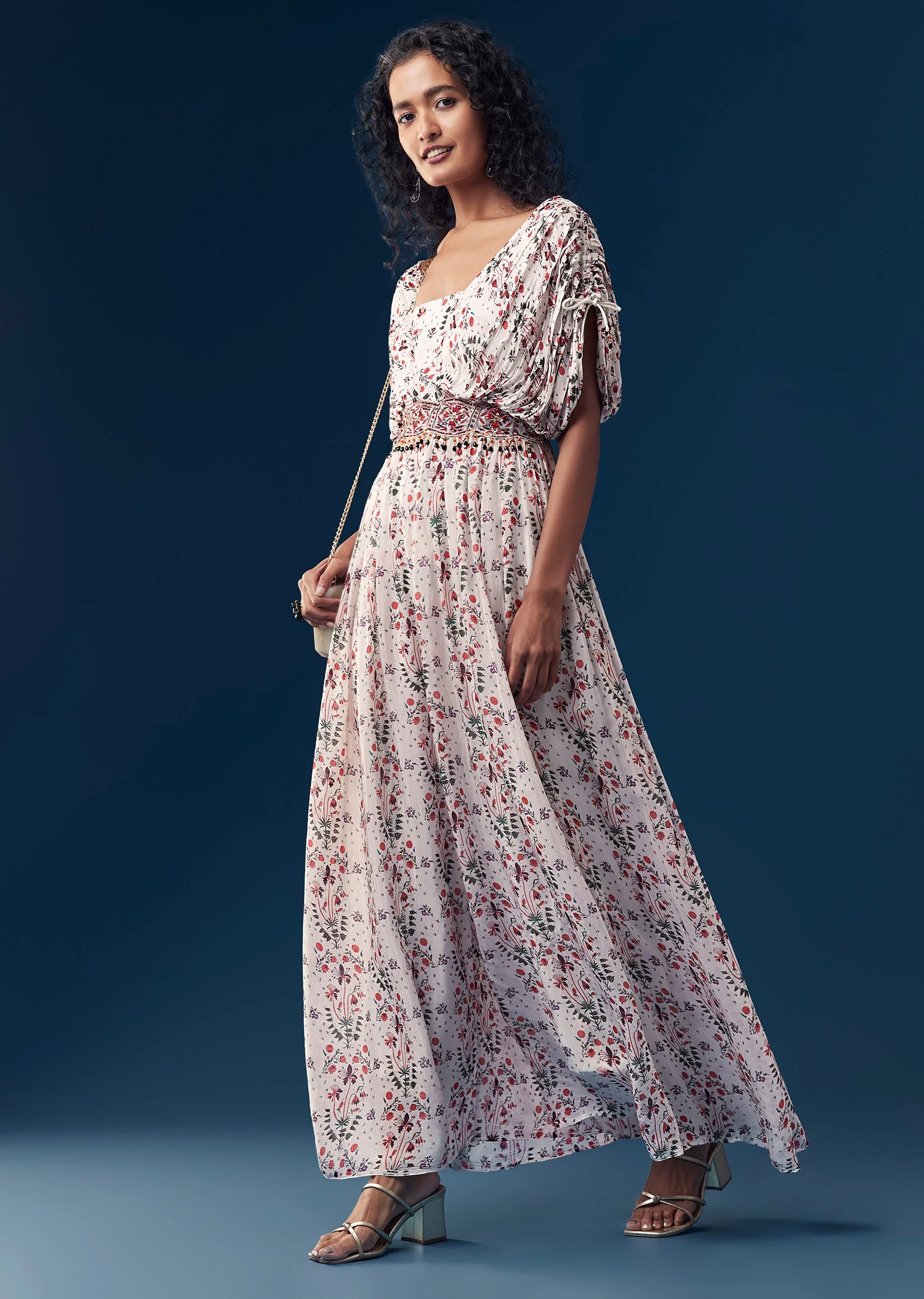 White Chinon Printed and Embroidered Jumpsuit - Image 3