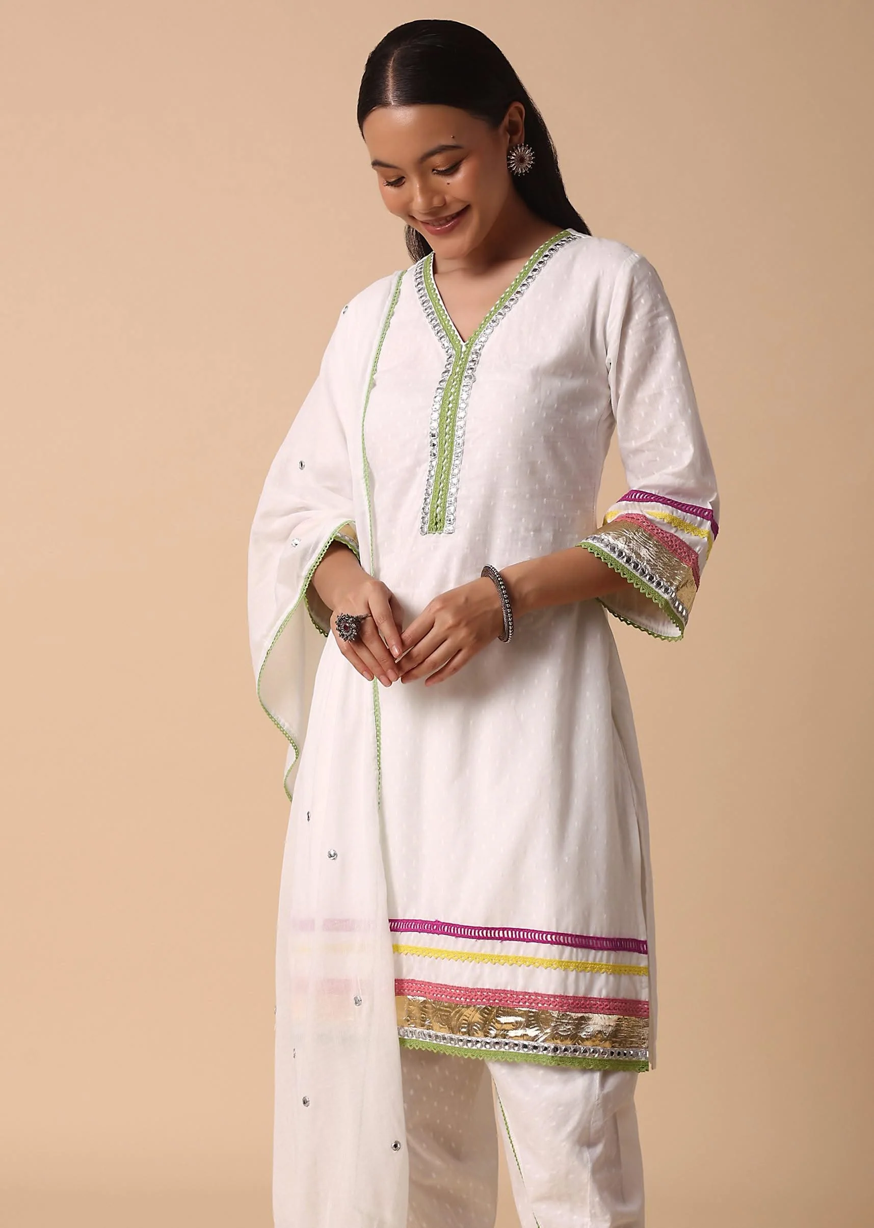 White Cotton Kurta Dhoti Set - Image 4