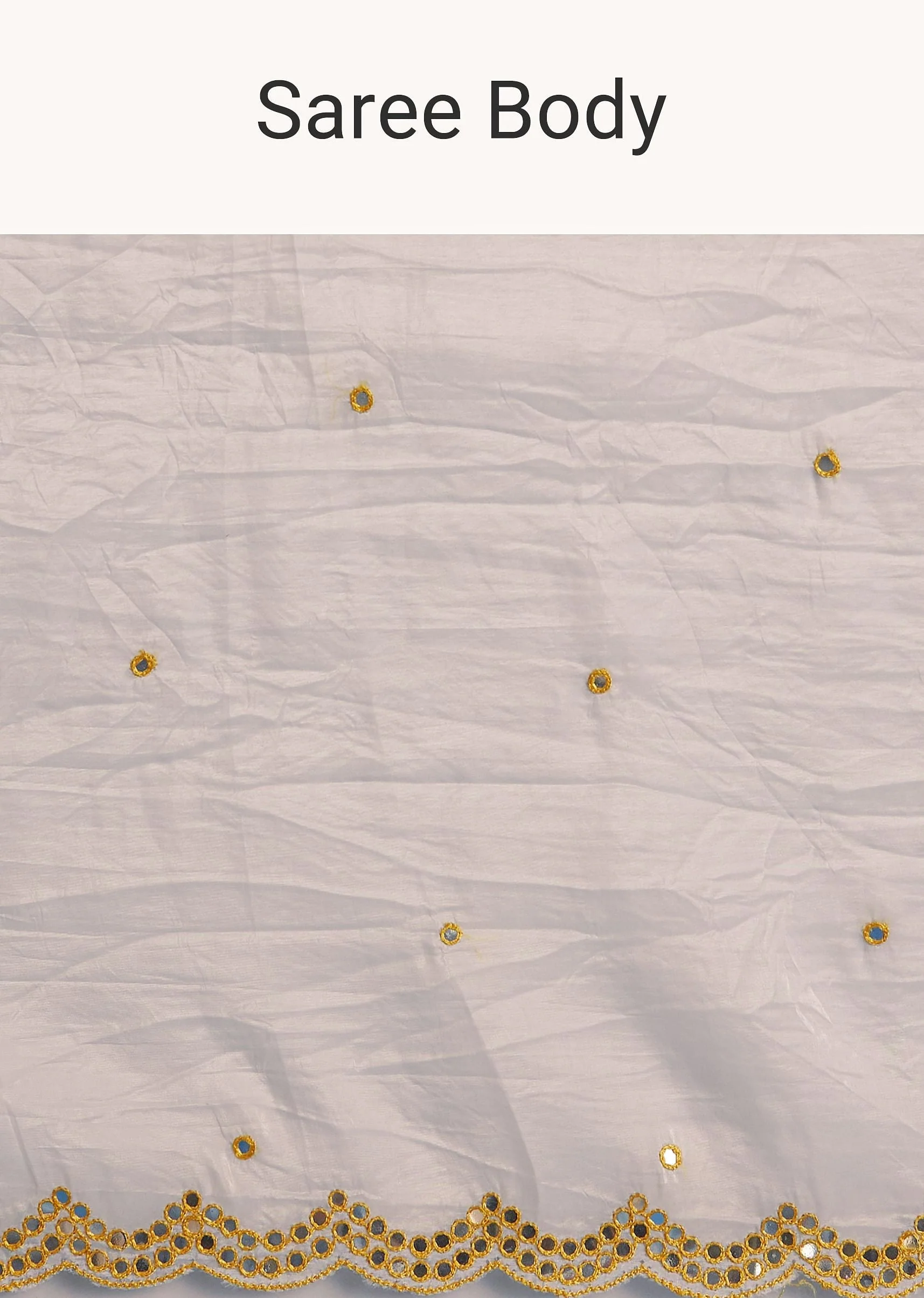 White Crepe Silk Saree With Mirror Scallop Contrast Border And Yellow Blouse - Image 9