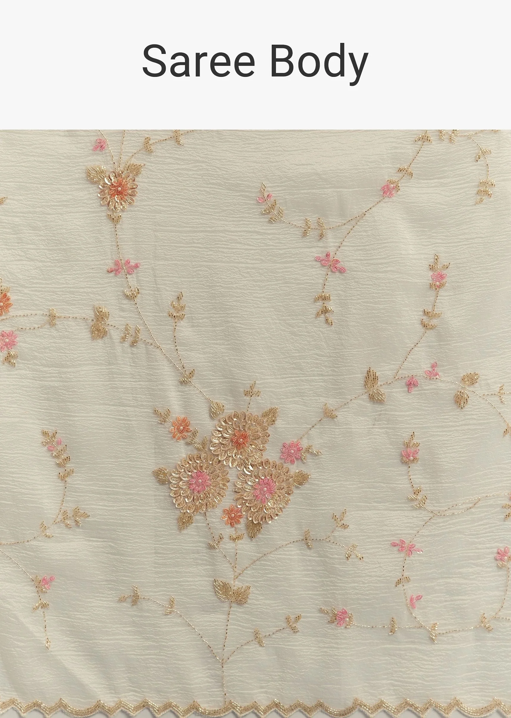 White Crushed Tissue Floral Embroidered Saree - Image 9
